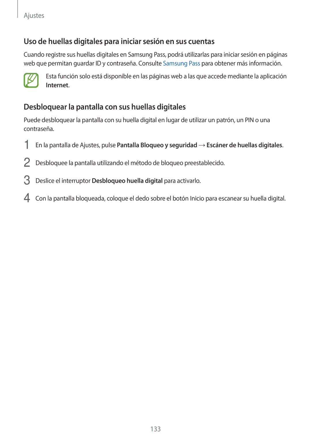 Samsung SM-T395NZKAPHE manual Uso de huellas digitales para iniciar sesión en sus cuentas 