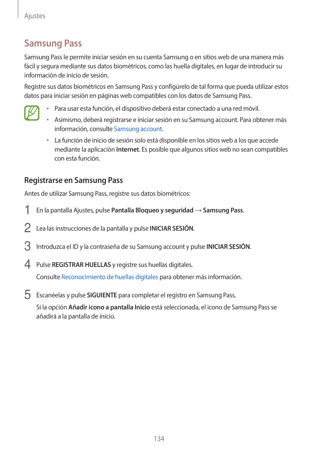 Samsung SM-T395NZKAPHE manual Registrarse en Samsung Pass 