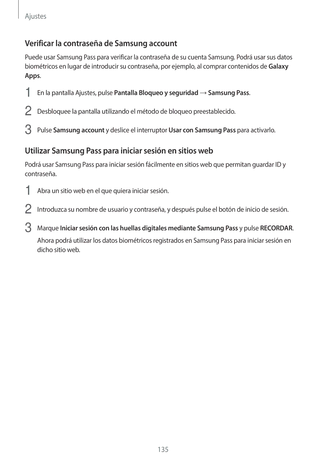 Samsung SM-T395NZKAPHE Verificar la contraseña de Samsung account, Utilizar Samsung Pass para iniciar sesión en sitios web 