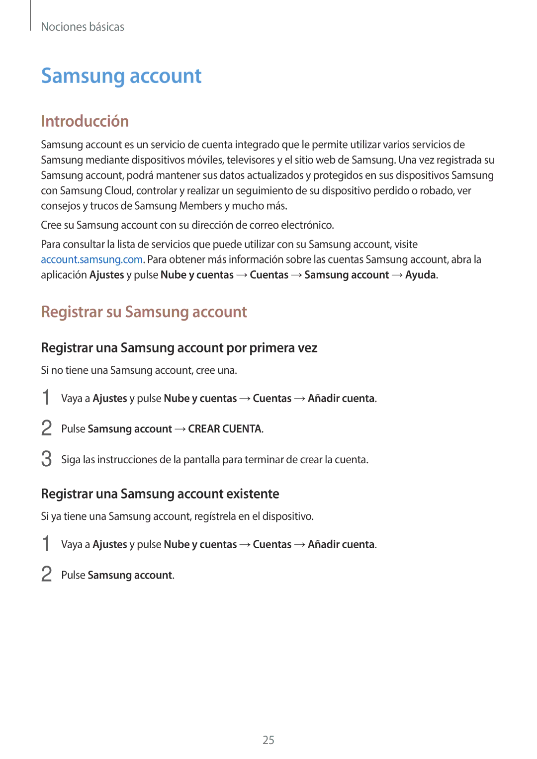 Samsung SM-T395NZKAPHE manual Introducción, Registrar su Samsung account, Registrar una Samsung account por primera vez 