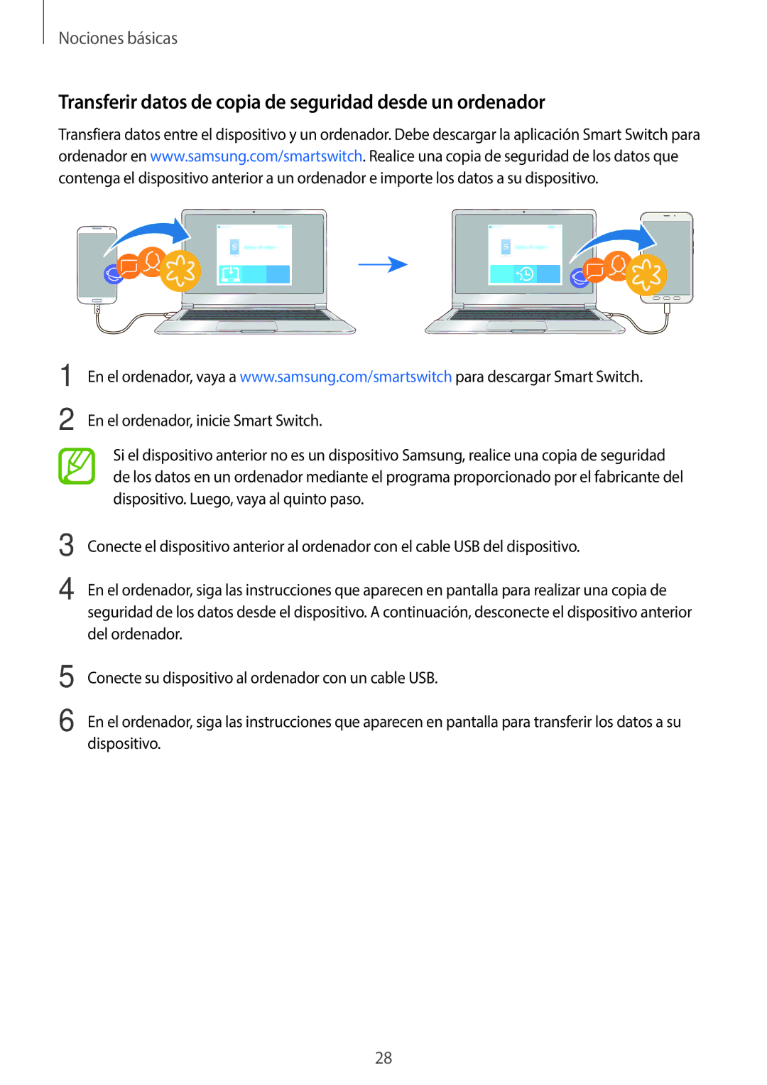 Samsung SM-T395NZKAPHE manual Transferir datos de copia de seguridad desde un ordenador 