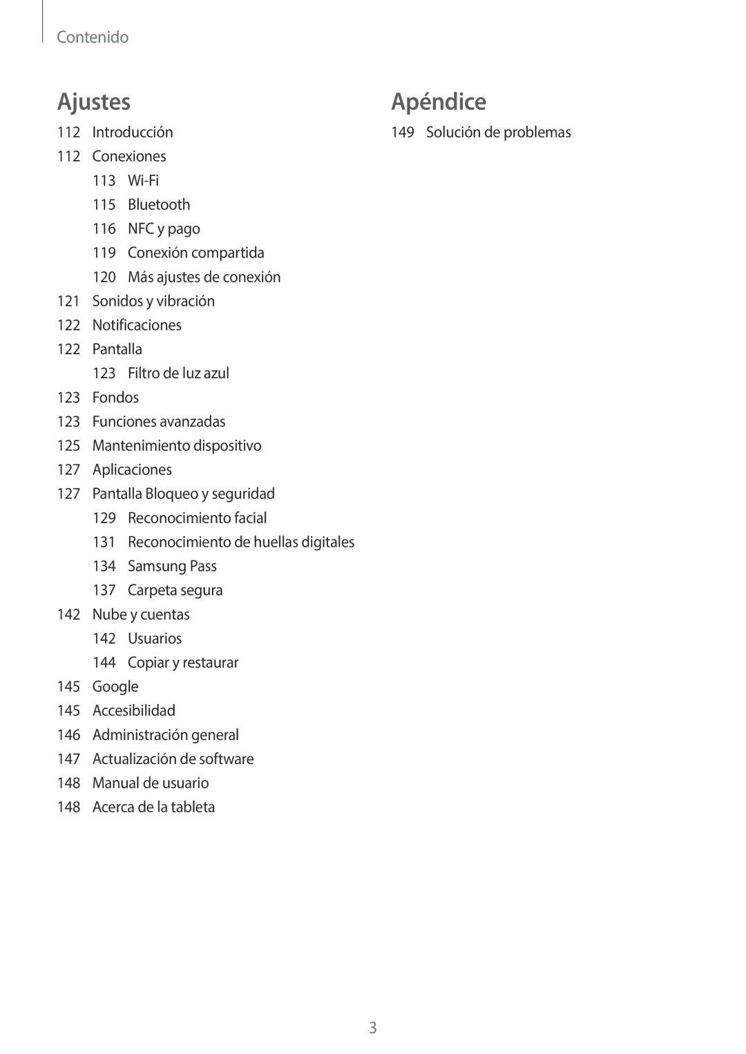 Samsung SM-T395NZKAPHE manual Ajustes Apéndice 