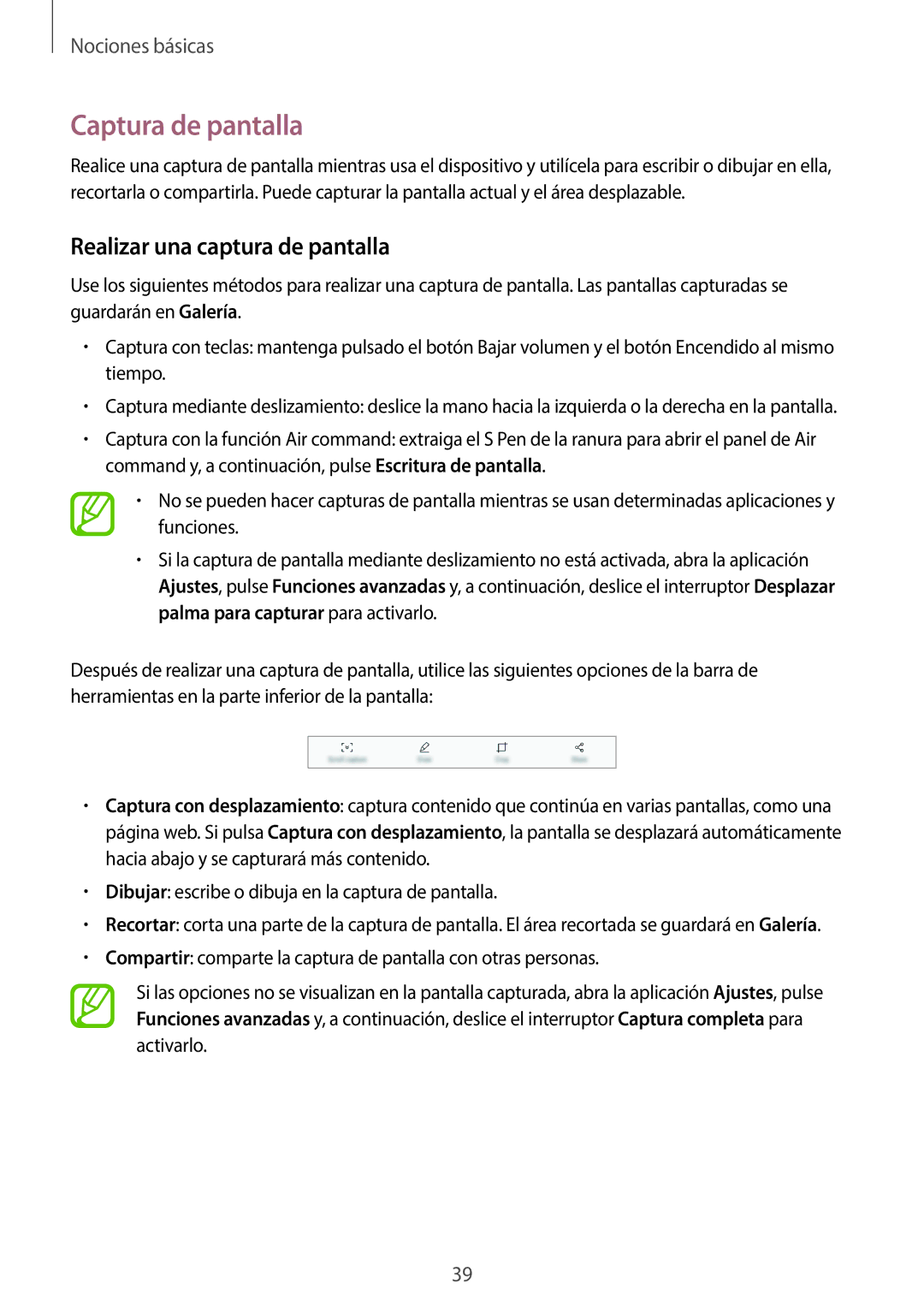 Samsung SM-T395NZKAPHE manual Captura de pantalla, Realizar una captura de pantalla 