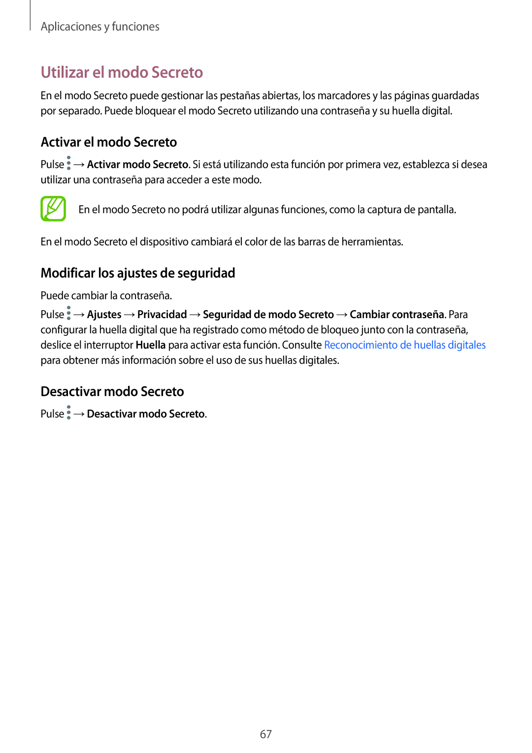 Samsung SM-T395NZKAPHE manual Utilizar el modo Secreto, Activar el modo Secreto, Modificar los ajustes de seguridad 