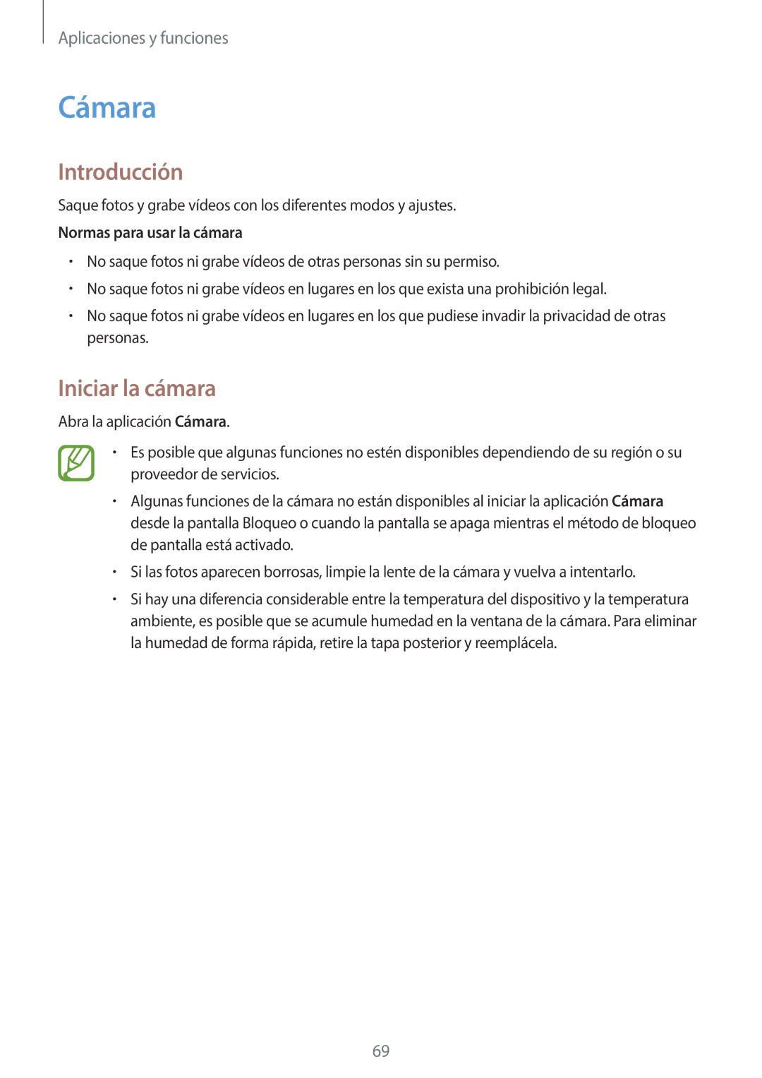 Samsung SM-T395NZKAPHE manual Cámara, Iniciar la cámara, Normas para usar la cámara 