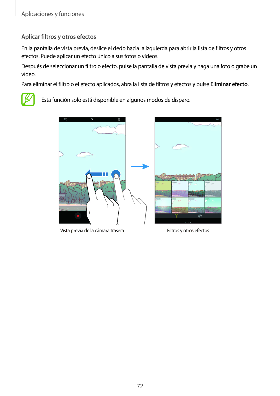 Samsung SM-T395NZKAPHE manual Aplicar filtros y otros efectos 
