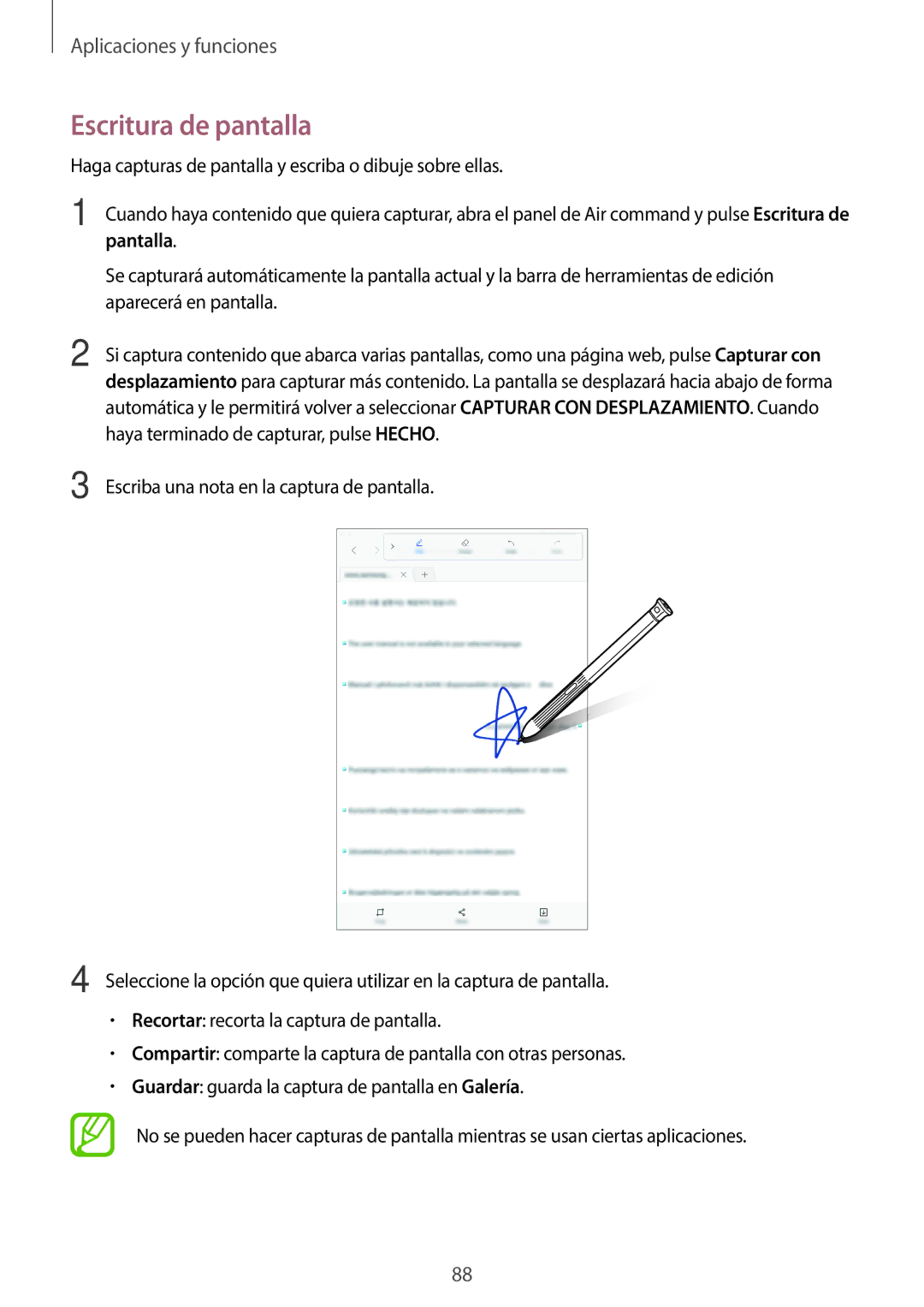 Samsung SM-T395NZKAPHE manual Escritura de pantalla, Pantalla 