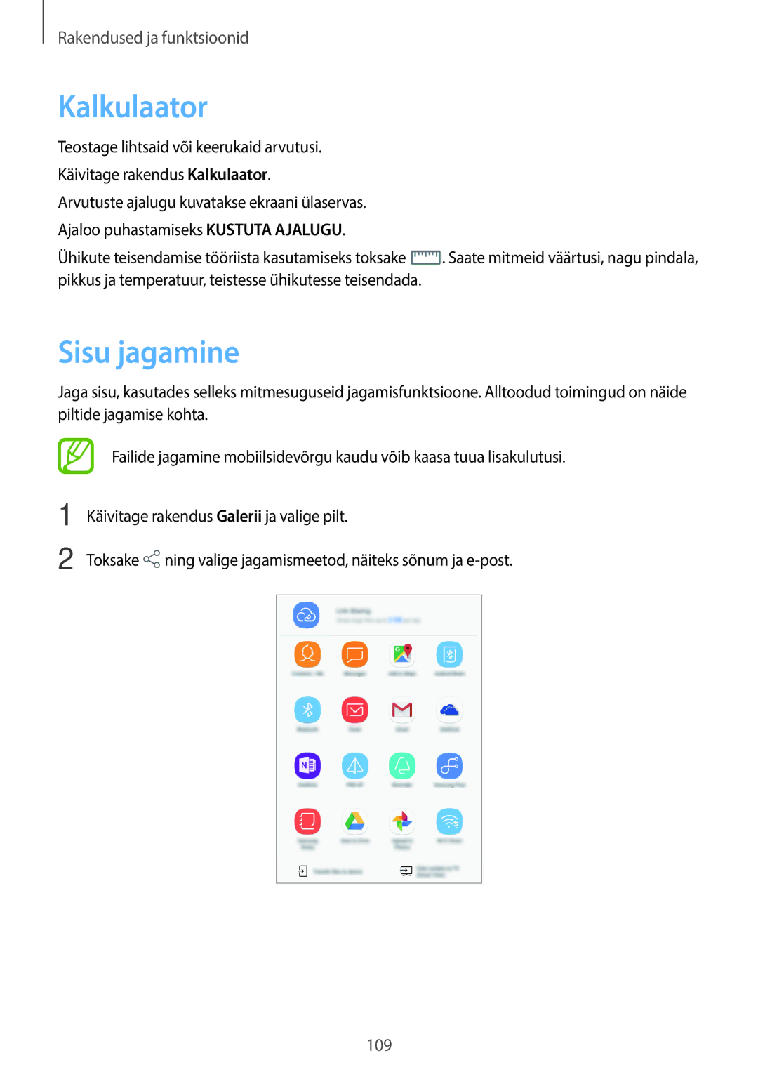 Samsung SM-T395NZKASEB manual Kalkulaator, Sisu jagamine 