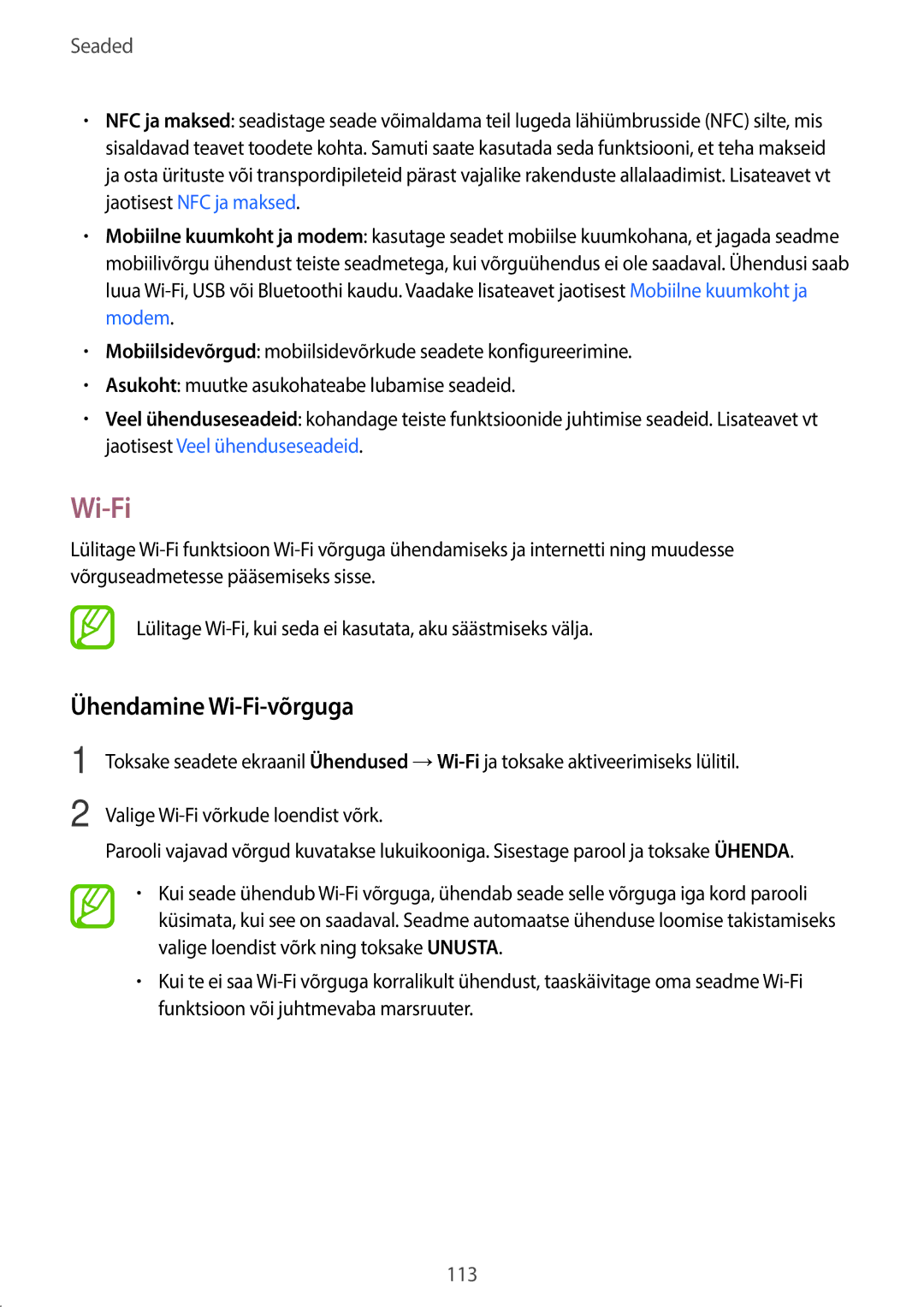 Samsung SM-T395NZKASEB manual Ühendamine Wi-Fi-võrguga 