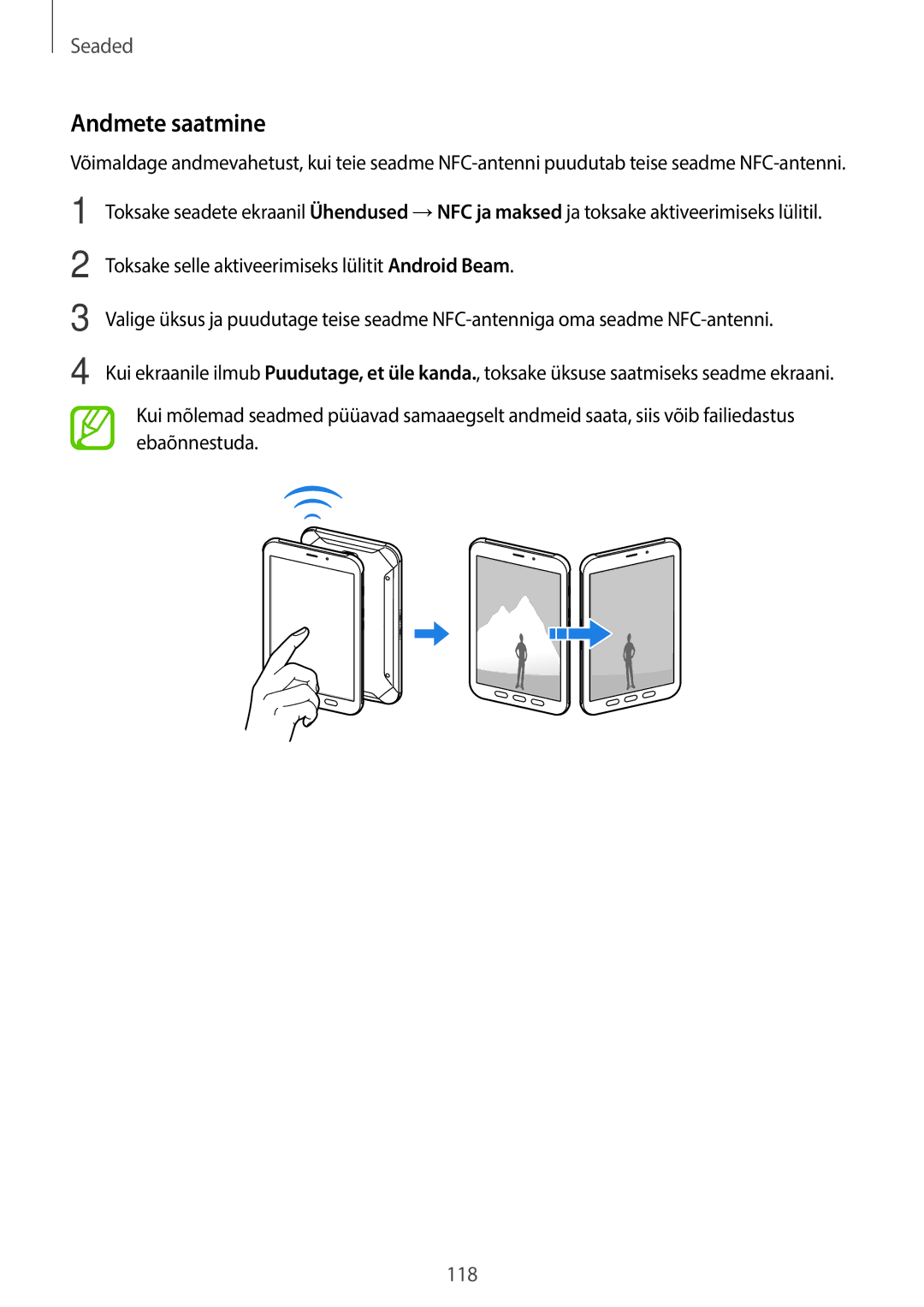 Samsung SM-T395NZKASEB manual Andmete saatmine 