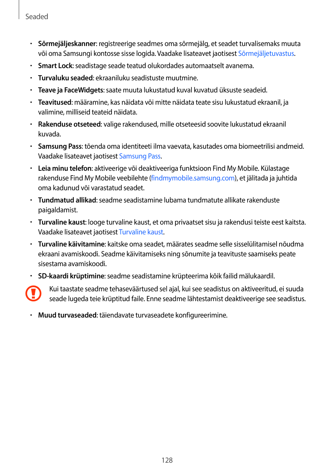 Samsung SM-T395NZKASEB manual Muud turvaseaded täiendavate turvaseadete konfigureerimine 