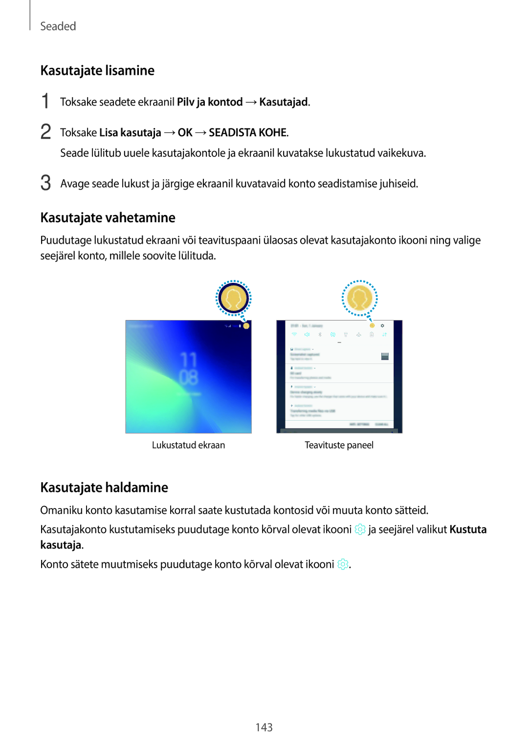 Samsung SM-T395NZKASEB manual Kasutajate lisamine, Kasutajate vahetamine, Kasutajate haldamine 