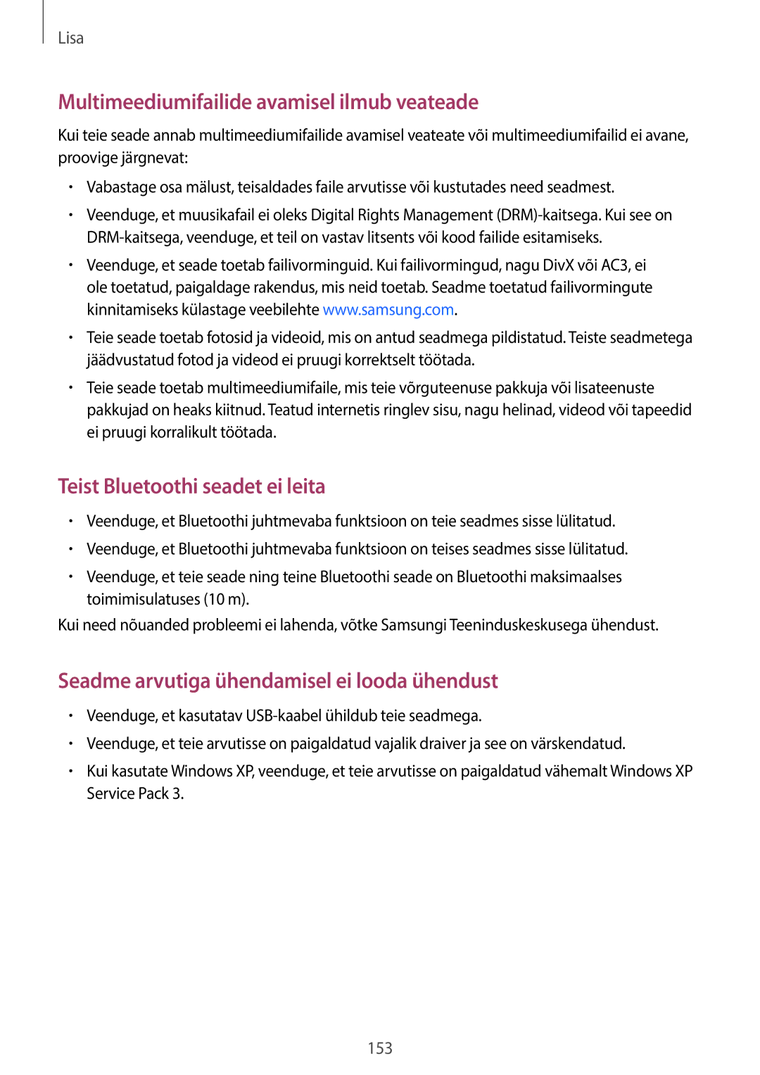 Samsung SM-T395NZKASEB manual Multimeediumifailide avamisel ilmub veateade 