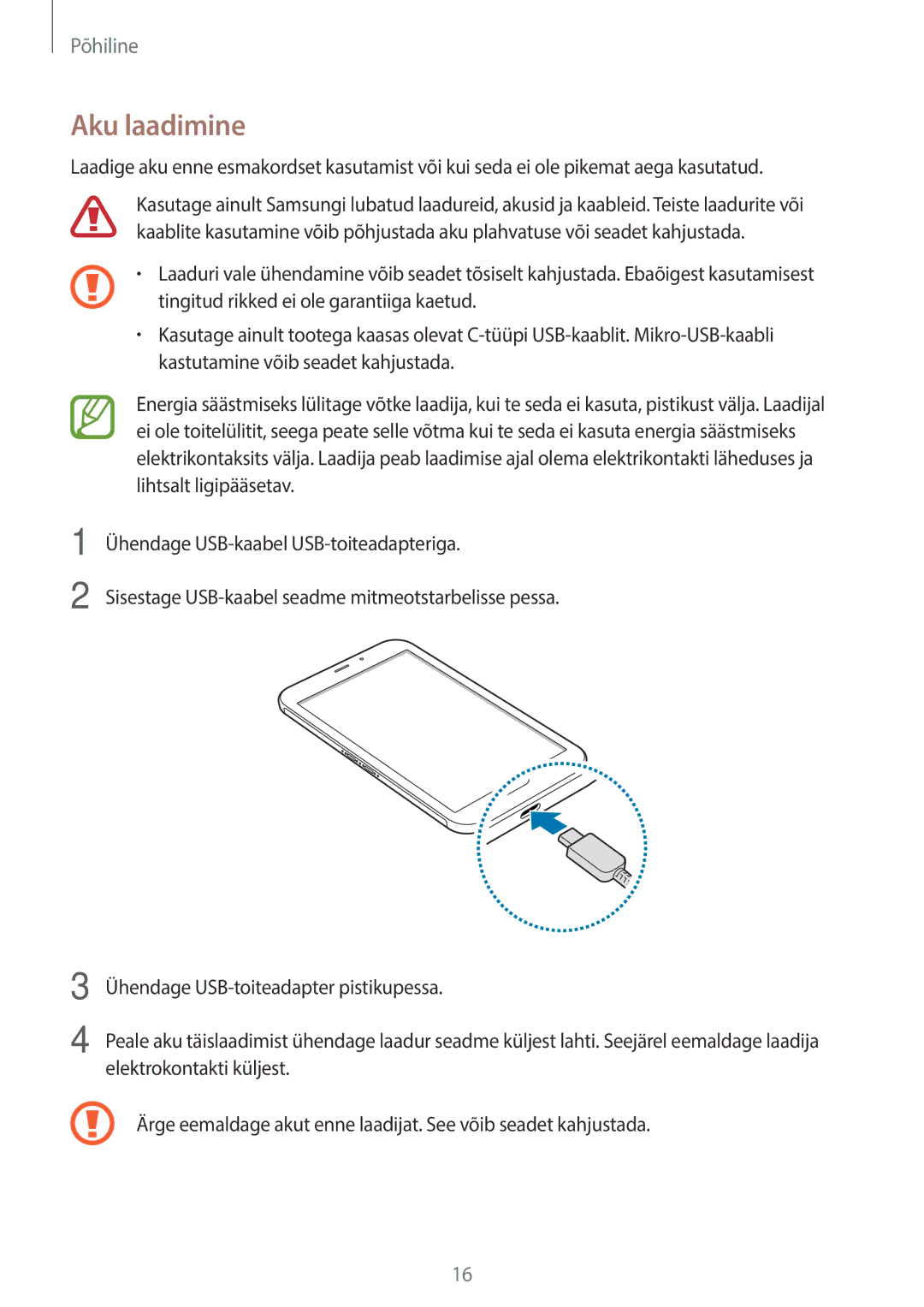 Samsung SM-T395NZKASEB manual Aku laadimine 