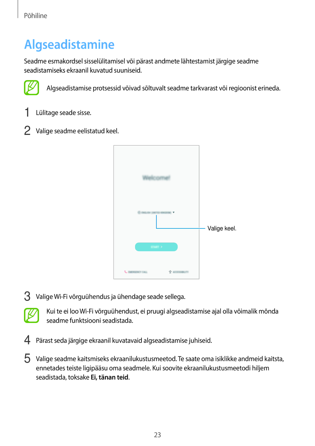 Samsung SM-T395NZKASEB manual Algseadistamine 