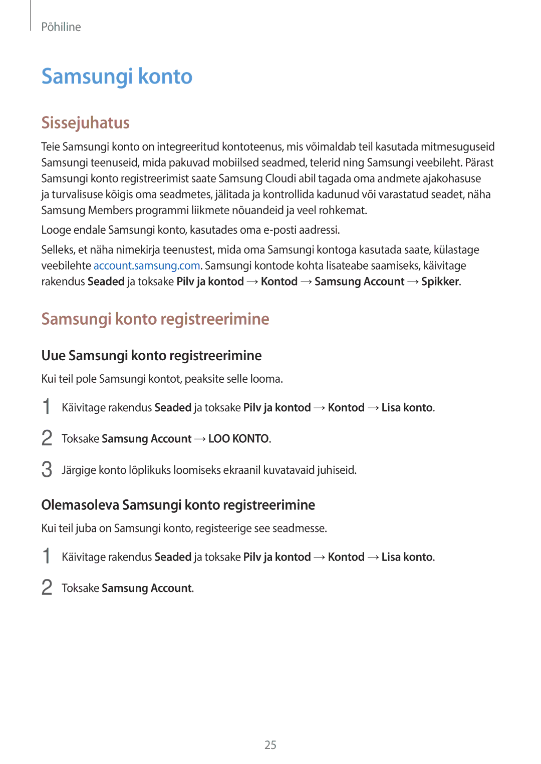 Samsung SM-T395NZKASEB manual Sissejuhatus, Uue Samsungi konto registreerimine 