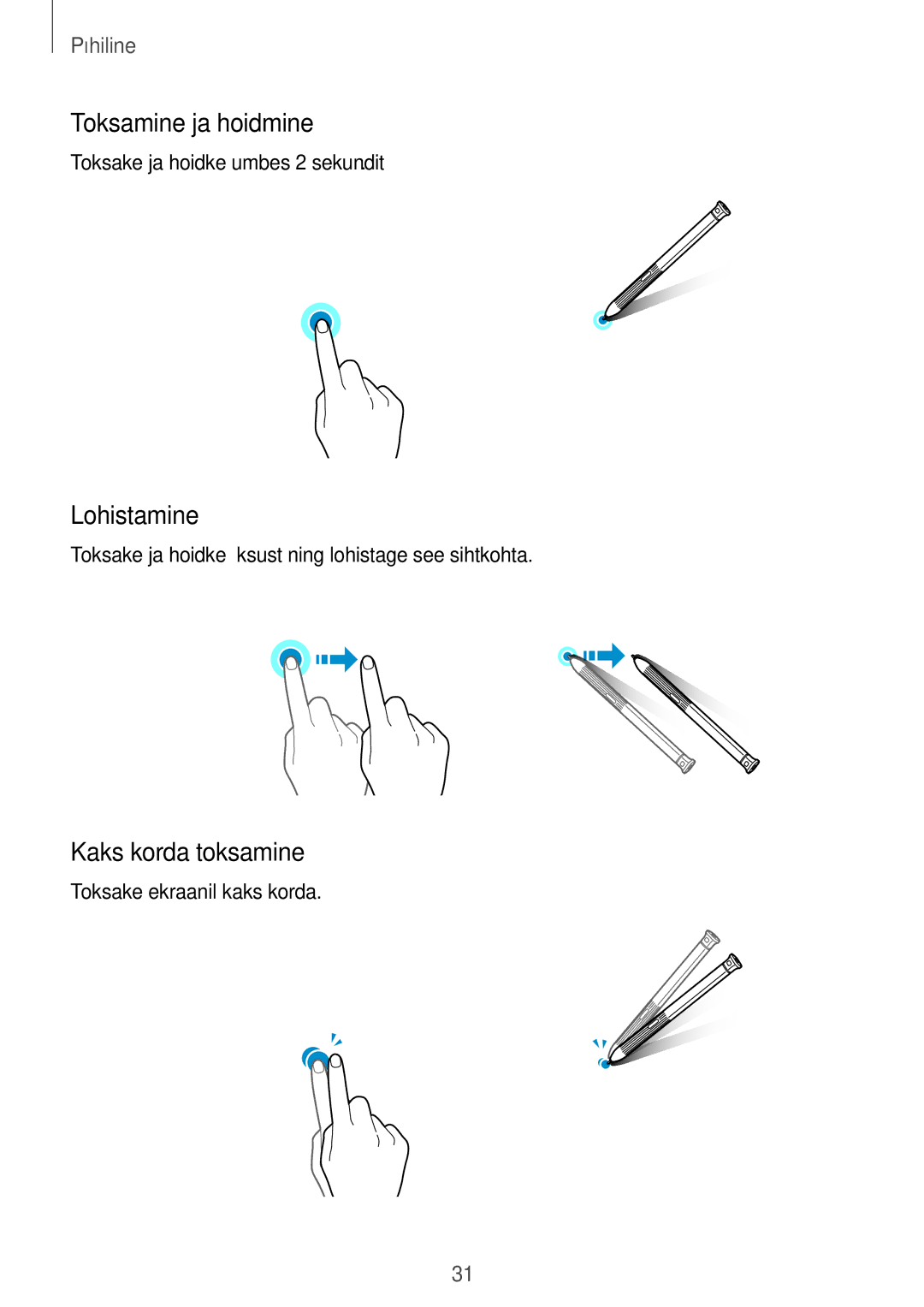 Samsung SM-T395NZKASEB manual Toksamine ja hoidmine, Lohistamine, Kaks korda toksamine 