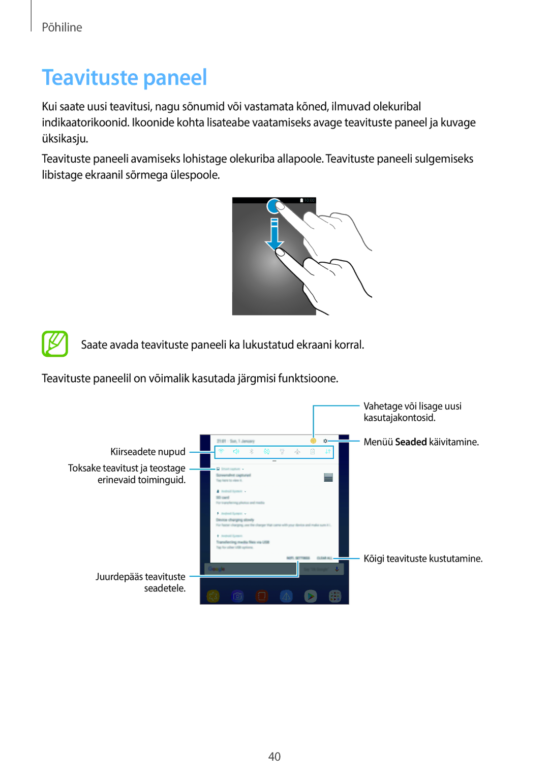 Samsung SM-T395NZKASEB manual Teavituste paneel 