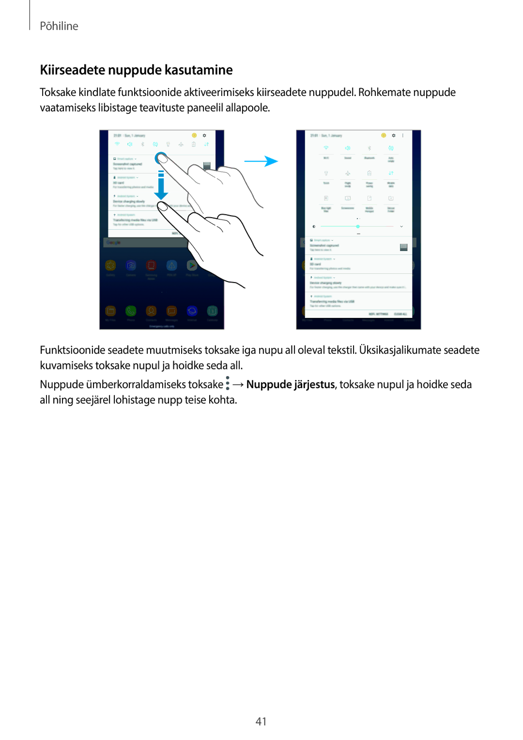 Samsung SM-T395NZKASEB manual Kiirseadete nuppude kasutamine 