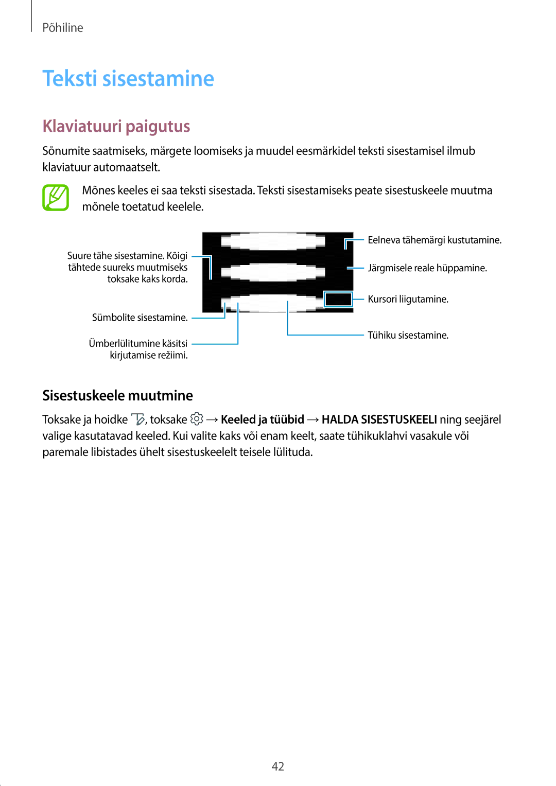 Samsung SM-T395NZKASEB manual Teksti sisestamine, Klaviatuuri paigutus, Sisestuskeele muutmine 