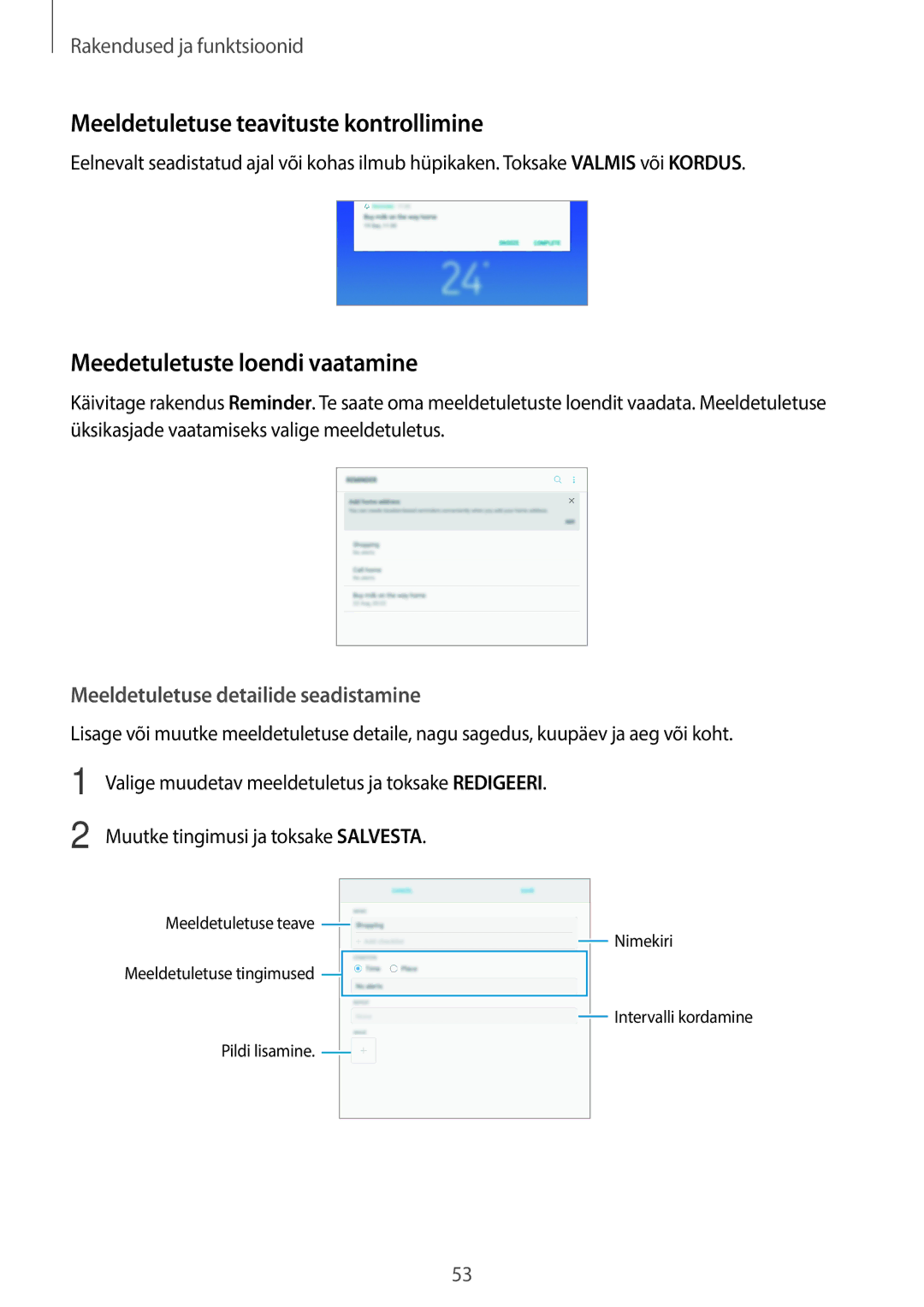 Samsung SM-T395NZKASEB manual Meeldetuletuse teavituste kontrollimine, Meedetuletuste loendi vaatamine 