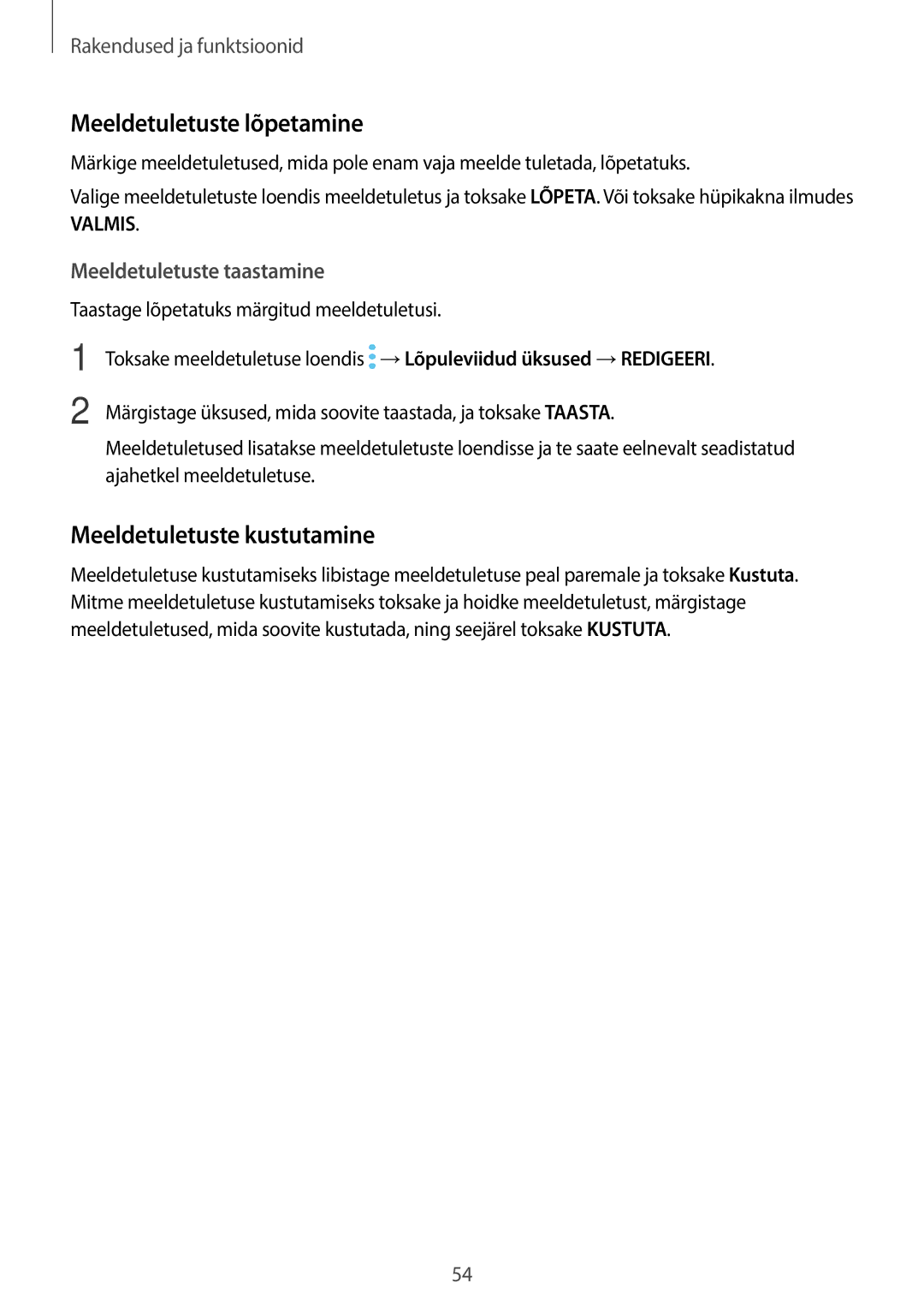 Samsung SM-T395NZKASEB manual Meeldetuletuste lõpetamine, Meeldetuletuste kustutamine, Meeldetuletuste taastamine 