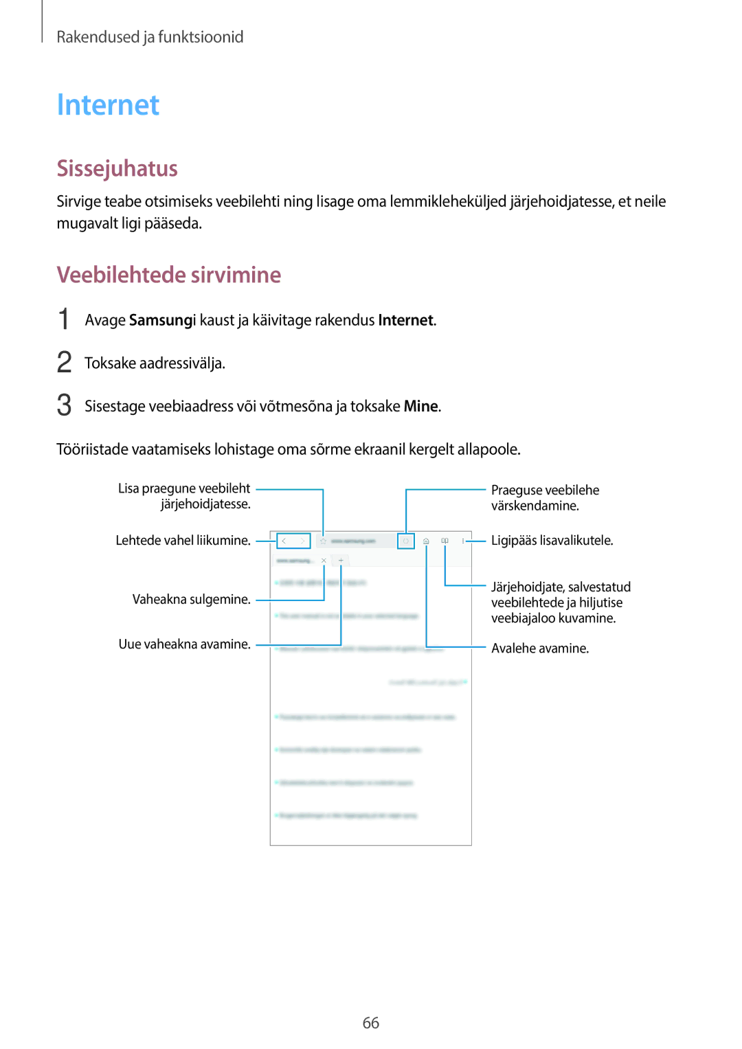 Samsung SM-T395NZKASEB manual Internet, Veebilehtede sirvimine 