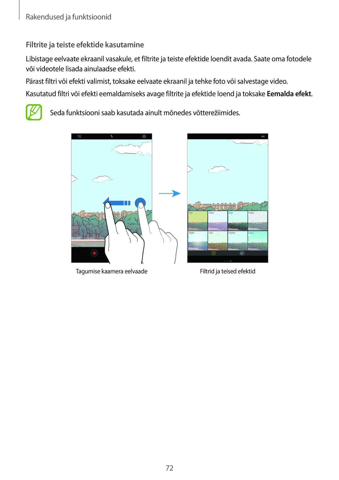 Samsung SM-T395NZKASEB manual Filtrite ja teiste efektide kasutamine 