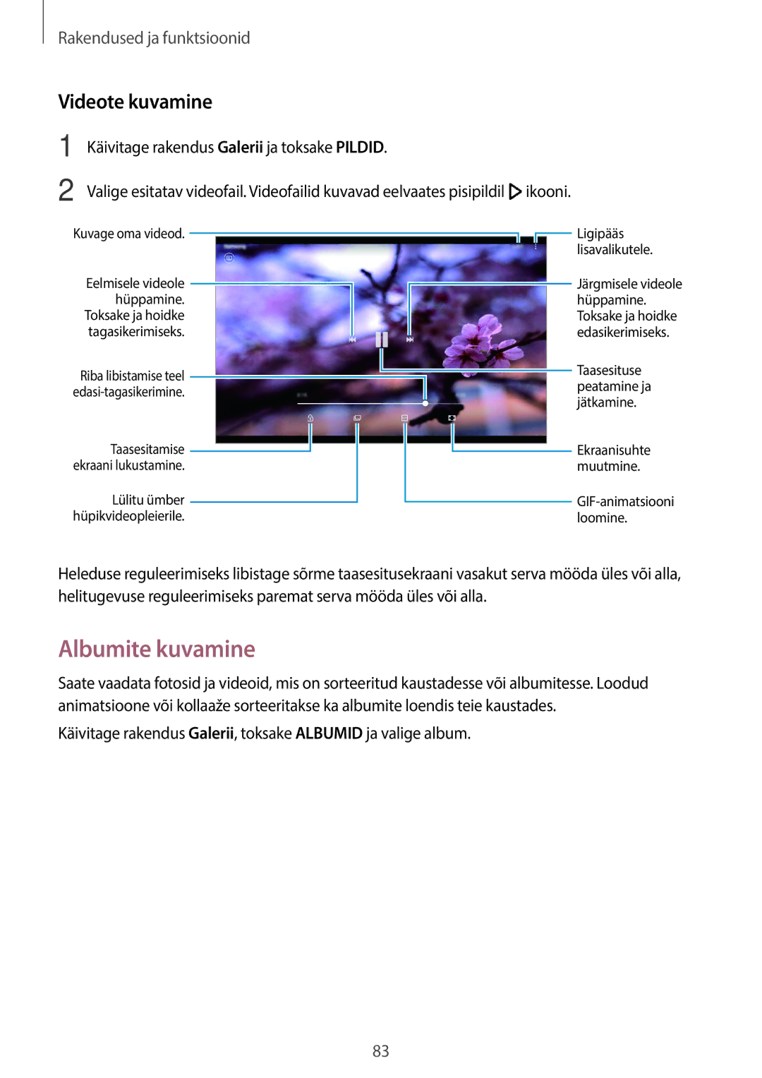 Samsung SM-T395NZKASEB Albumite kuvamine, Videote kuvamine, Käivitage rakendus Galerii, toksake Albumid ja valige album 