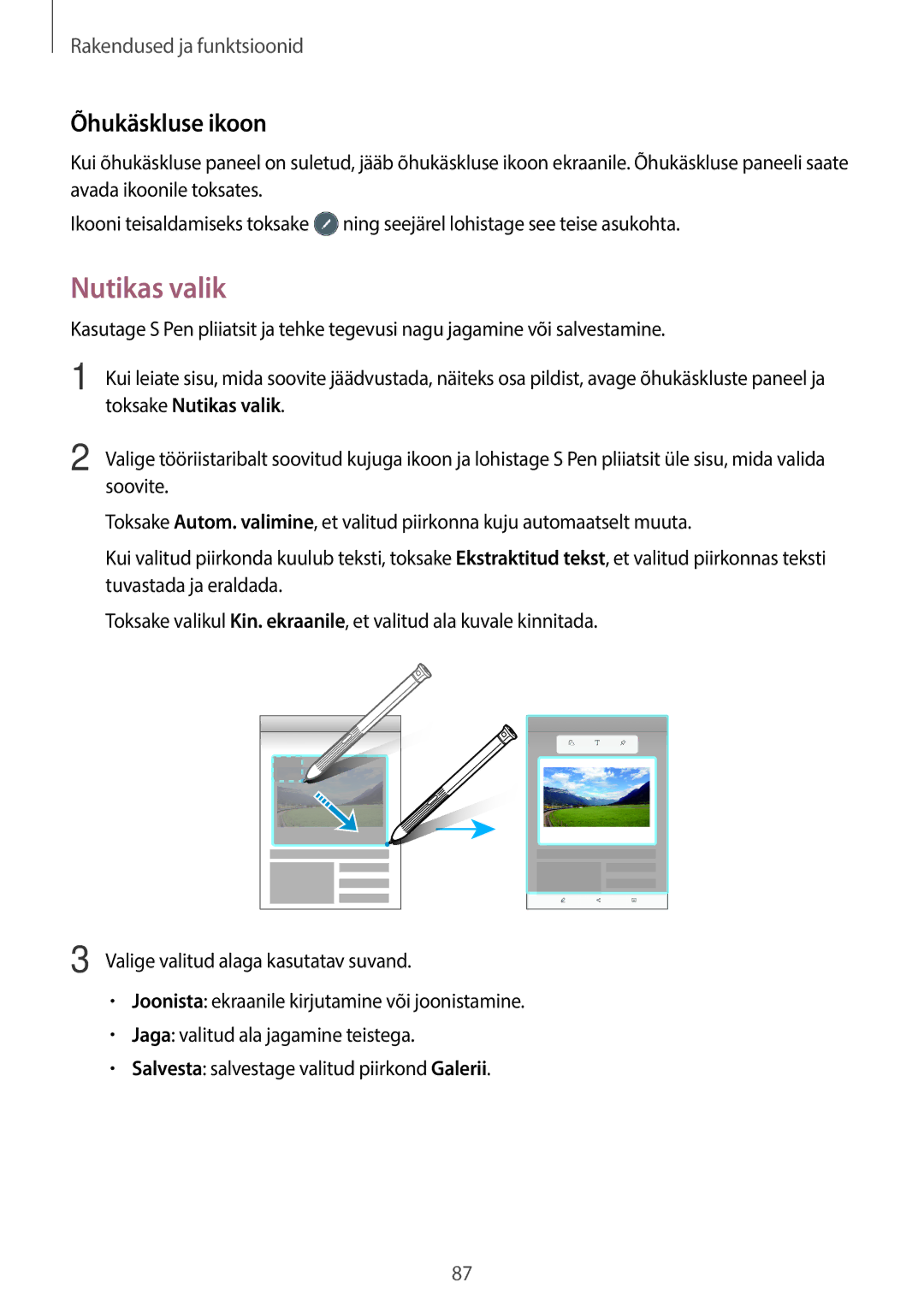 Samsung SM-T395NZKASEB manual Õhukäskluse ikoon, Toksake Nutikas valik, Soovite 