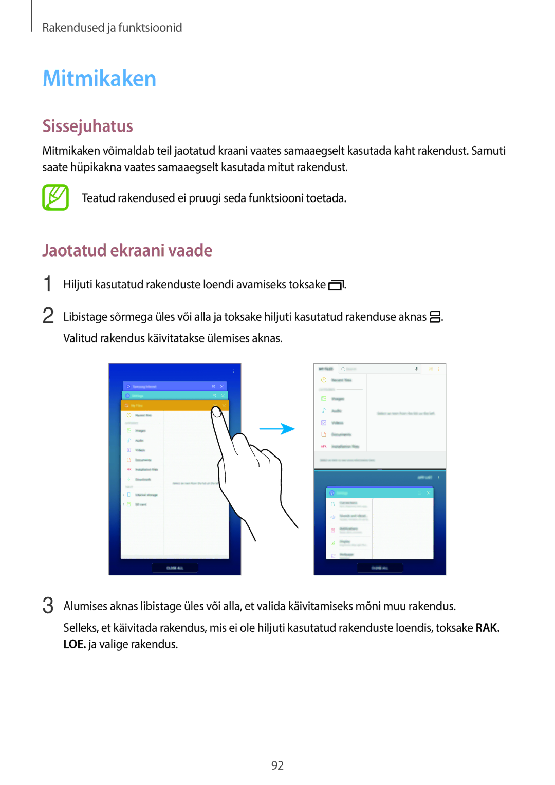 Samsung SM-T395NZKASEB manual Mitmikaken, Jaotatud ekraani vaade 