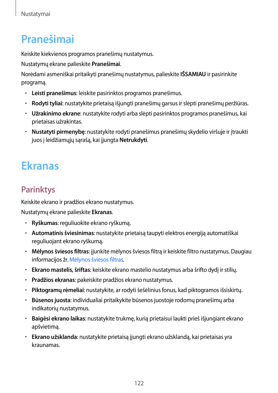 Samsung SM-T395NZKASEB manual Pranešimai, Ekranas 