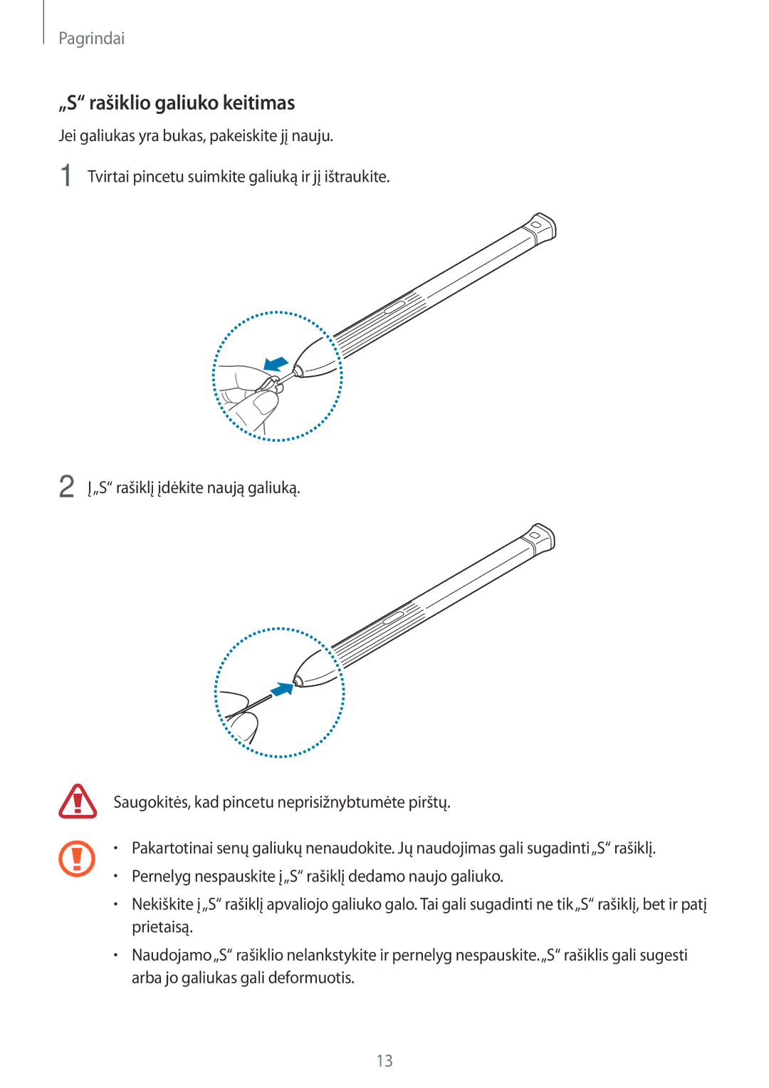 Samsung SM-T395NZKASEB manual „S rašiklio galiuko keitimas 