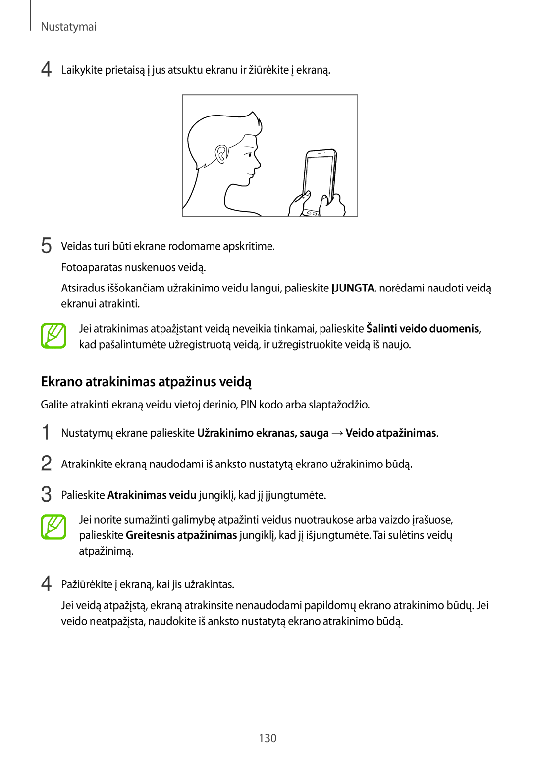 Samsung SM-T395NZKASEB manual Ekrano atrakinimas atpažinus veidą 