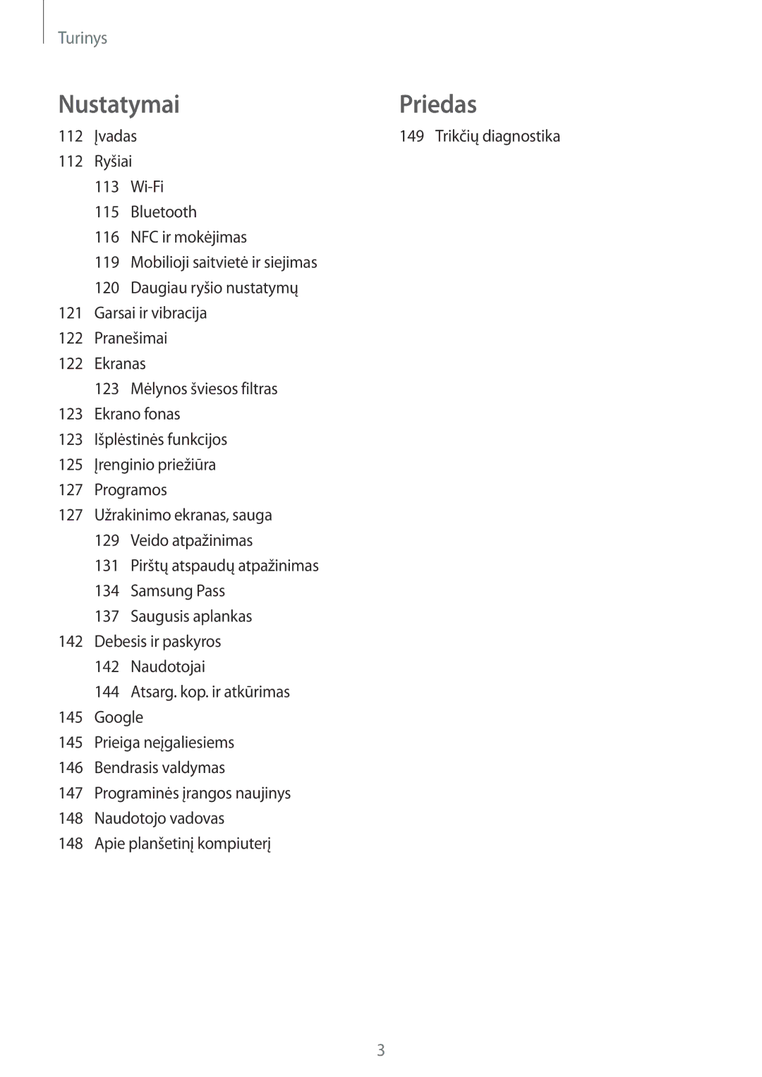 Samsung SM-T395NZKASEB manual Nustatymai Priedas 