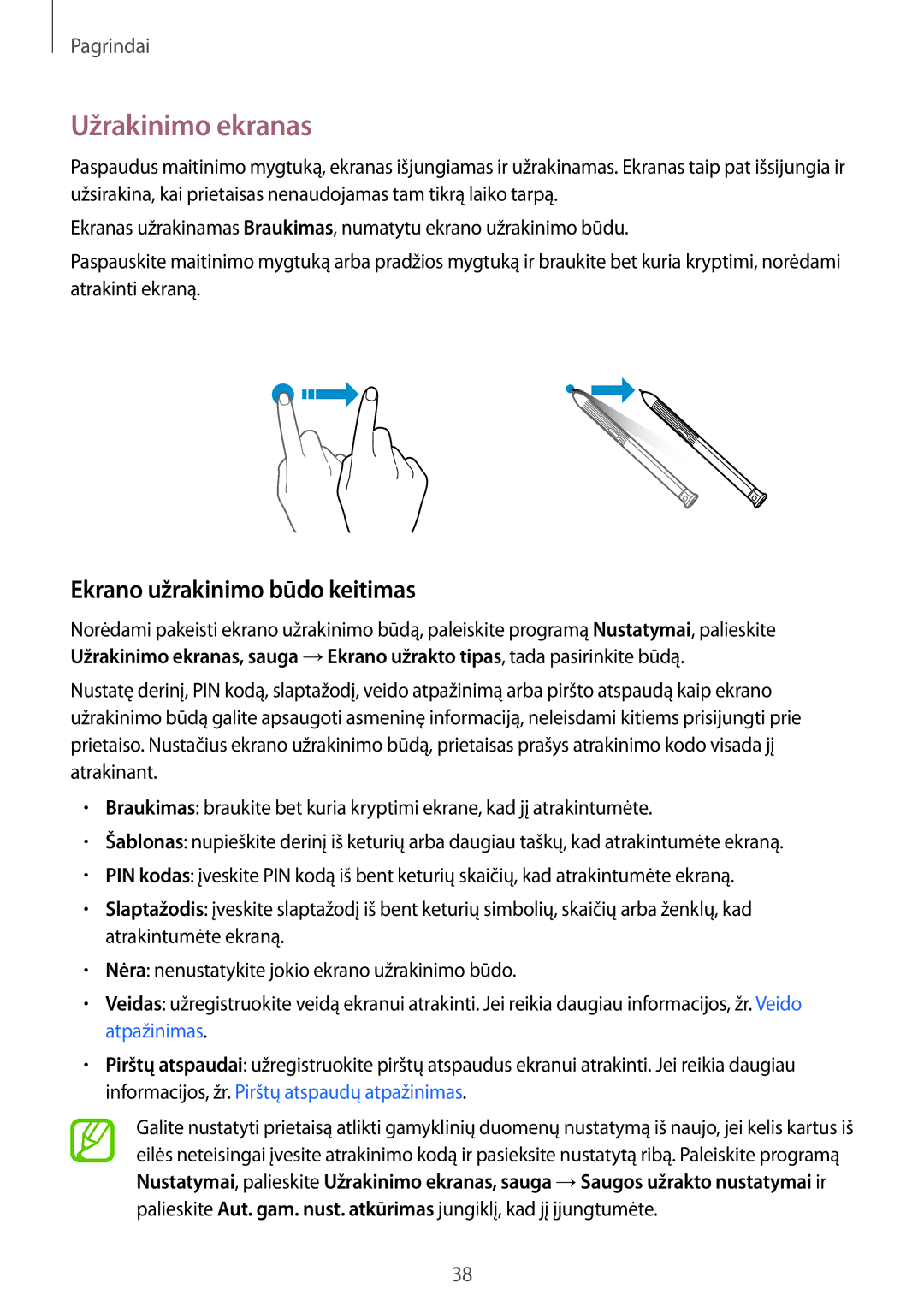 Samsung SM-T395NZKASEB manual Užrakinimo ekranas, Ekrano užrakinimo būdo keitimas 