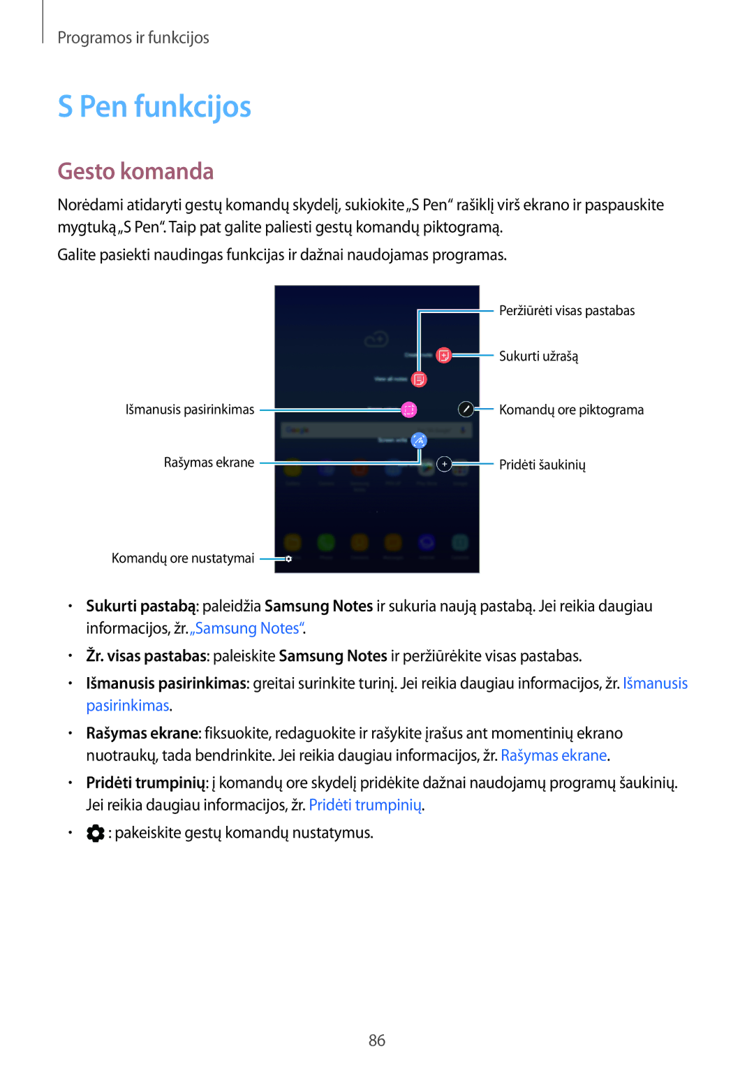 Samsung SM-T395NZKASEB manual Pen funkcijos, Gesto komanda 