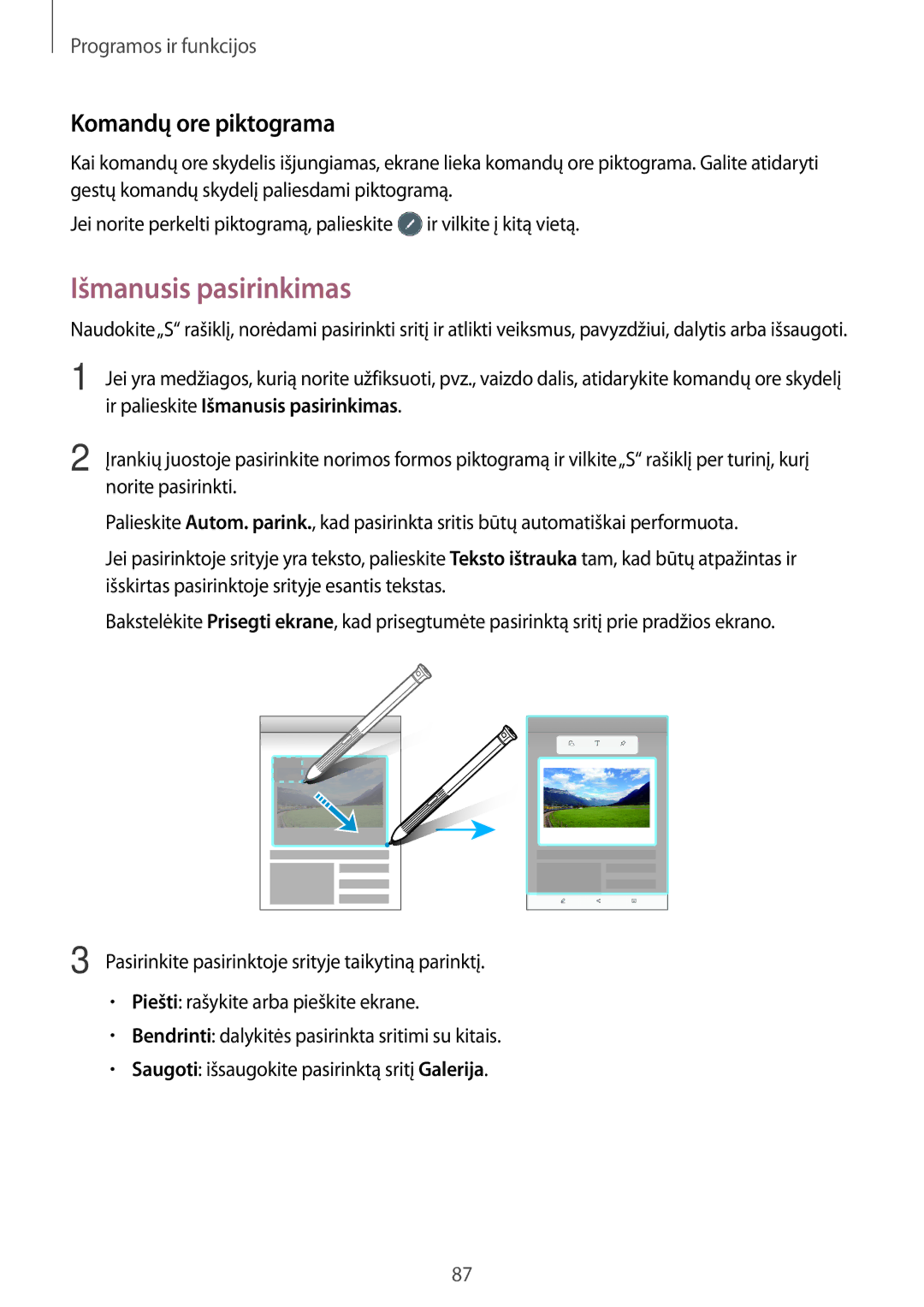 Samsung SM-T395NZKASEB manual Komandų ore piktograma, Ir palieskite Išmanusis pasirinkimas, Norite pasirinkti 