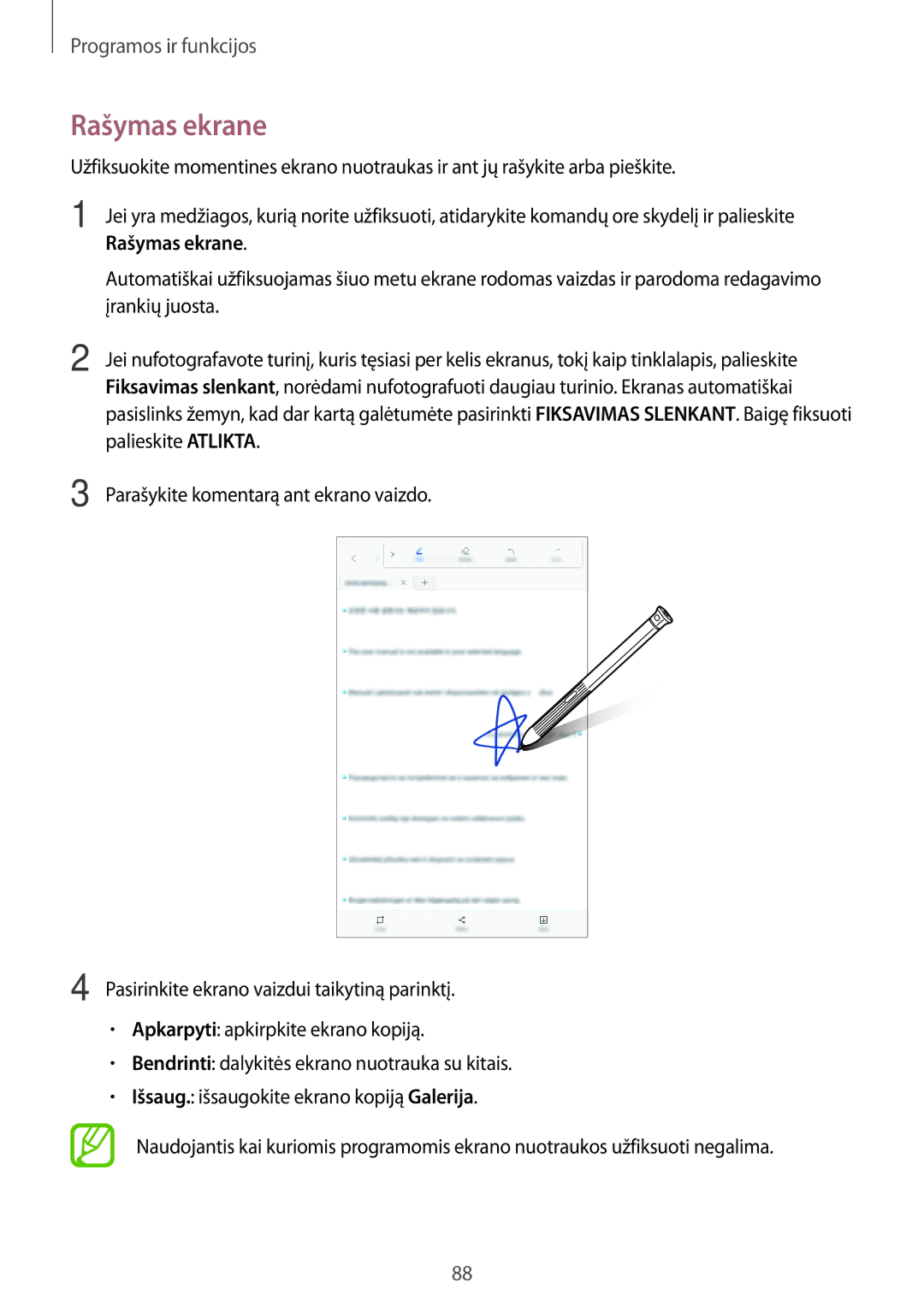 Samsung SM-T395NZKASEB manual Rašymas ekrane, Įrankių juosta, Palieskite Atlikta, Parašykite komentarą ant ekrano vaizdo 