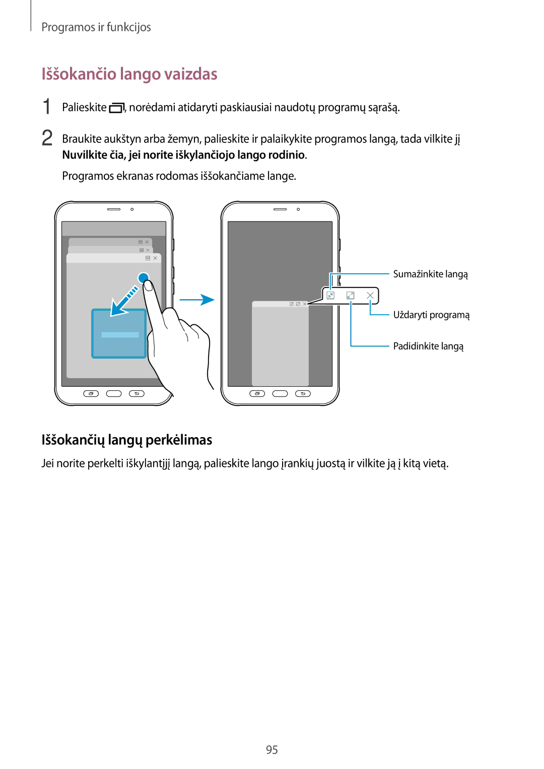 Samsung SM-T395NZKASEB Iššokančio lango vaizdas, Iššokančių langų perkėlimas, Programos ekranas rodomas iššokančiame lange 