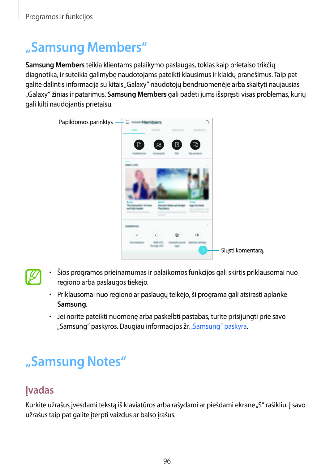 Samsung SM-T395NZKASEB manual „Samsung Members, „Samsung Notes 