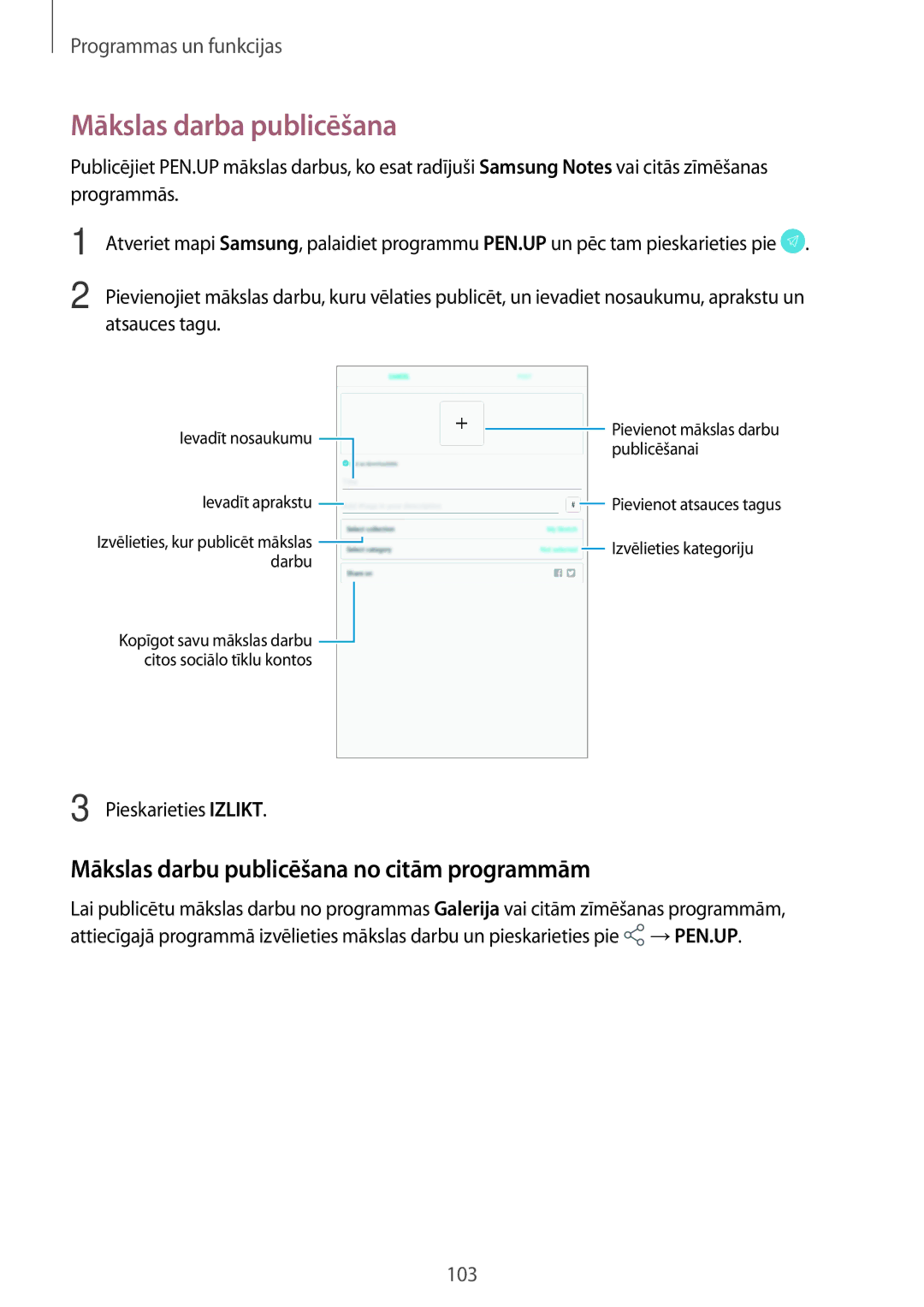 Samsung SM-T395NZKASEB Mākslas darba publicēšana, Mākslas darbu publicēšana no citām programmām, Pieskarieties Izlikt 