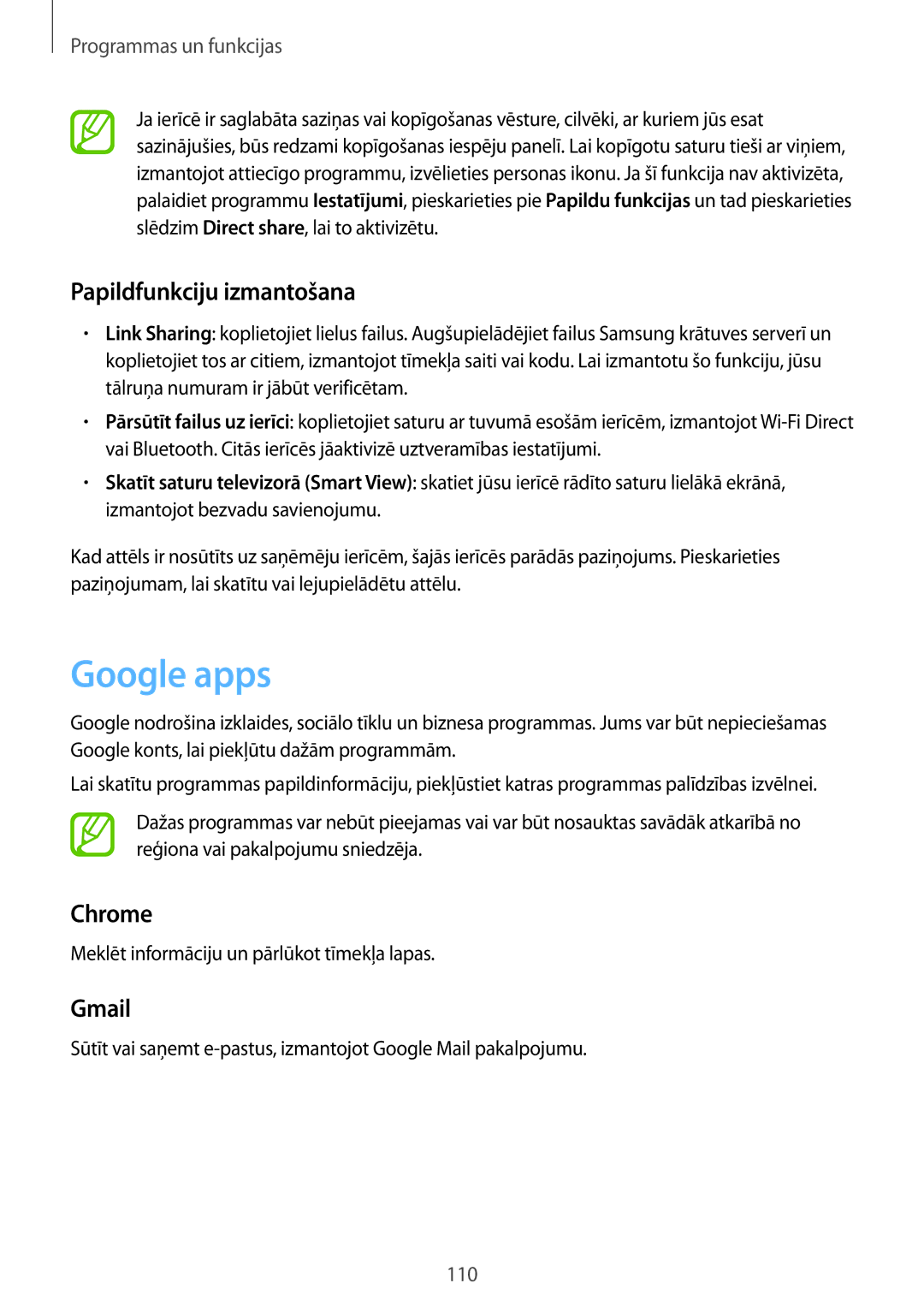 Samsung SM-T395NZKASEB manual Google apps, Papildfunkciju izmantošana, Chrome, Gmail 