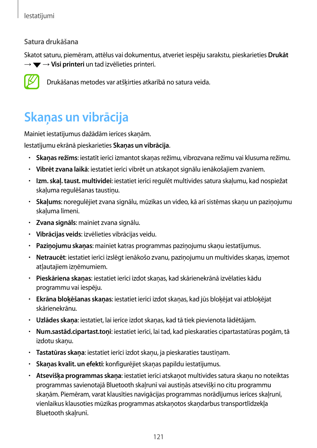 Samsung SM-T395NZKASEB manual Skaņas un vibrācija, Satura drukāšana 