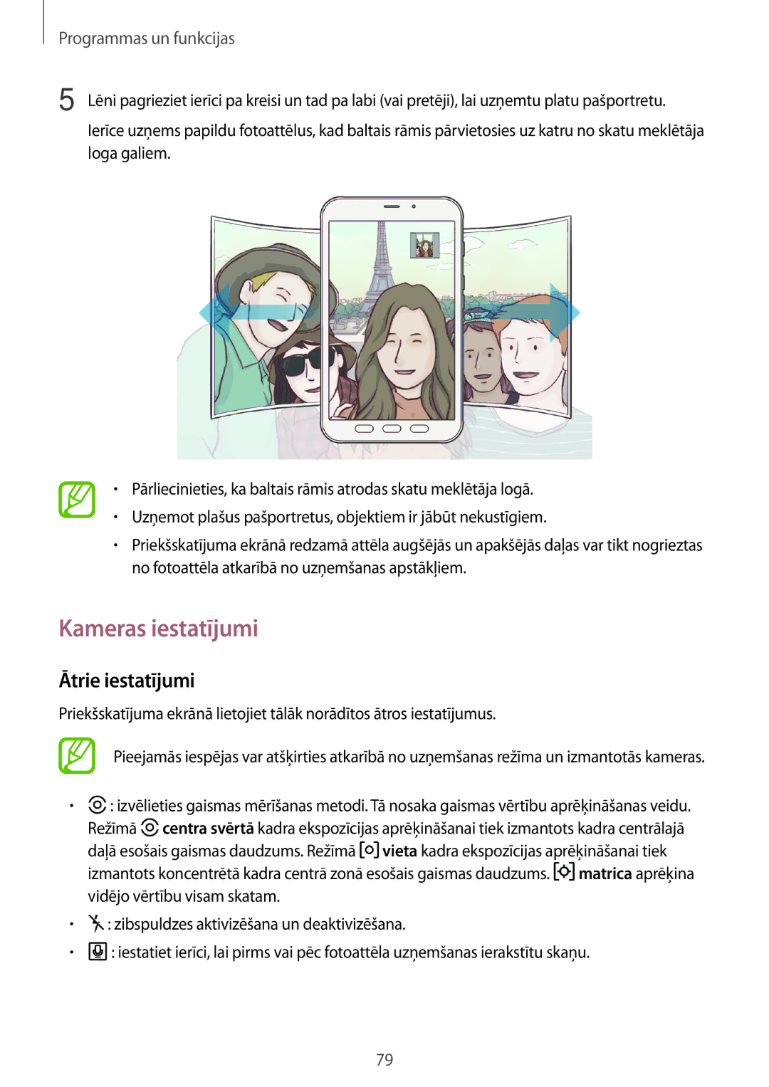 Samsung SM-T395NZKASEB manual Kameras iestatījumi, Ātrie iestatījumi 