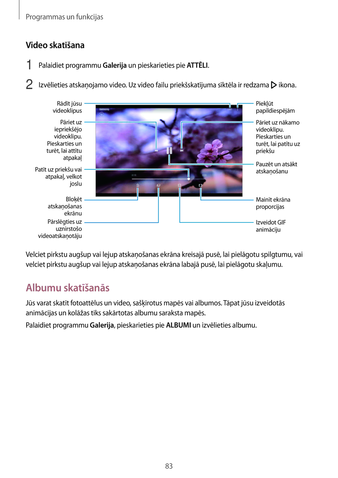 Samsung SM-T395NZKASEB manual Albumu skatīšanās, Video skatīšana 