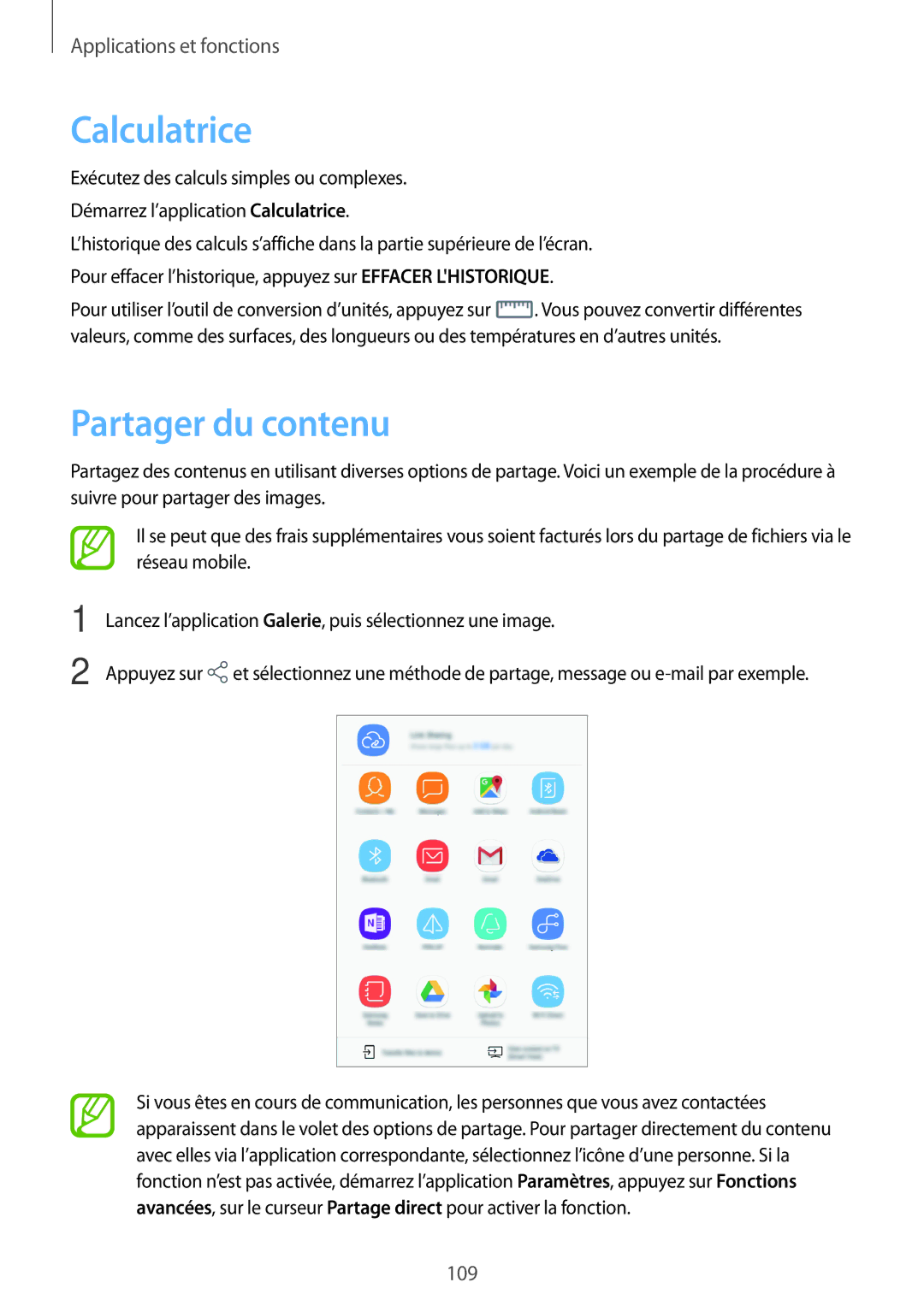 Samsung SM-T395NZKAXEF manual Calculatrice, Partager du contenu 