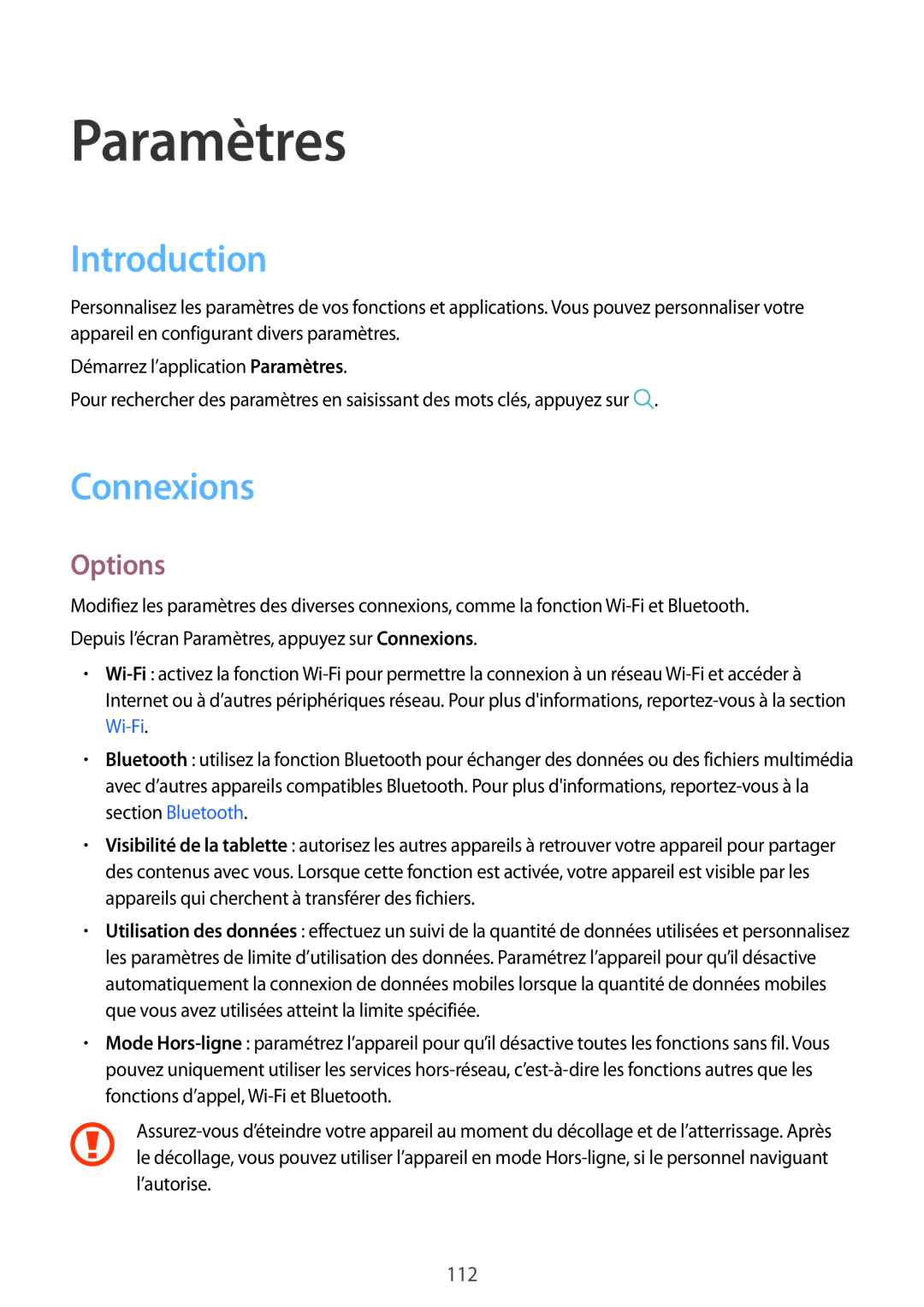 Samsung SM-T395NZKAXEF manual Introduction, Connexions, Options 