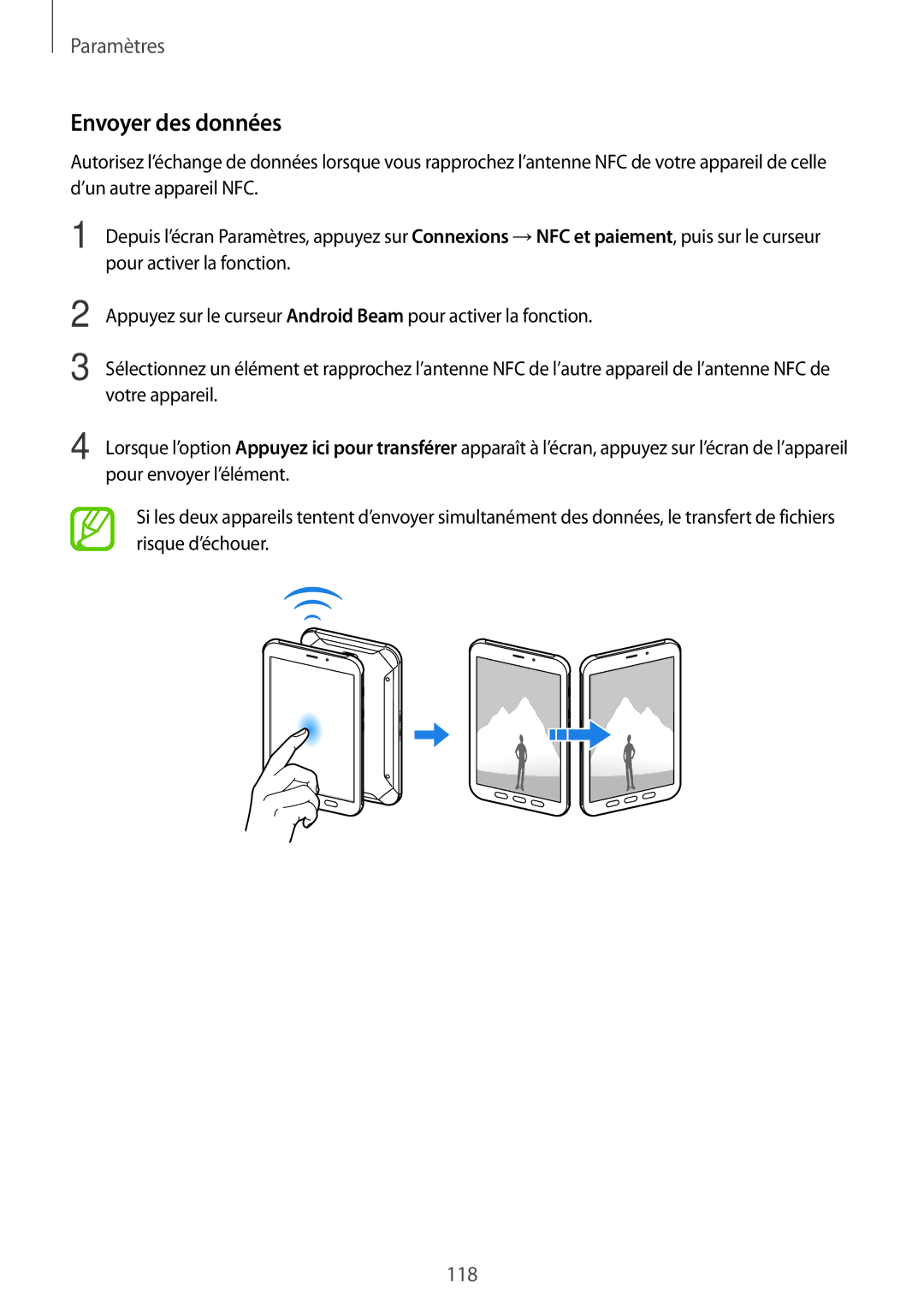 Samsung SM-T395NZKAXEF manual Envoyer des données 