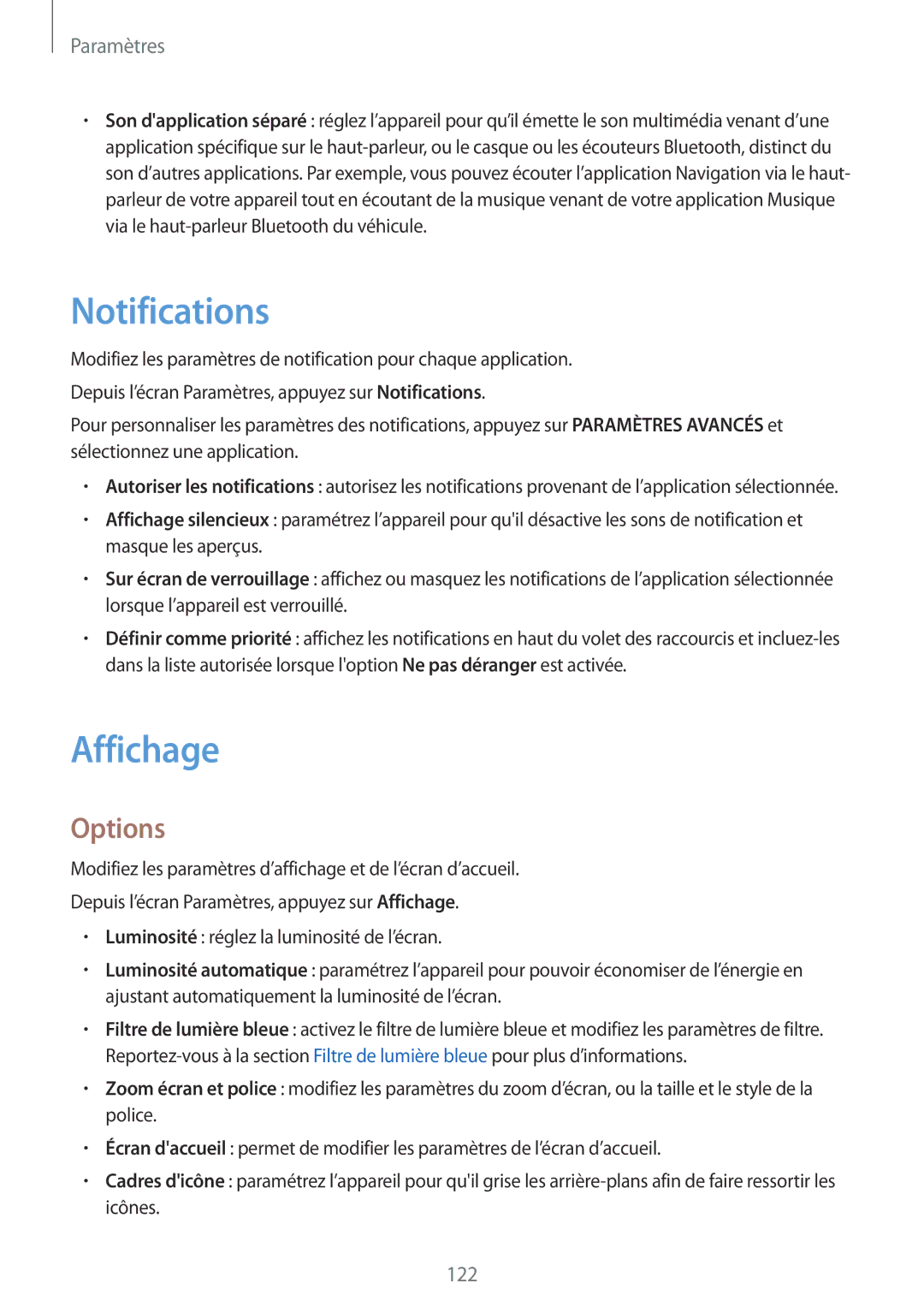 Samsung SM-T395NZKAXEF manual Notifications, Affichage 